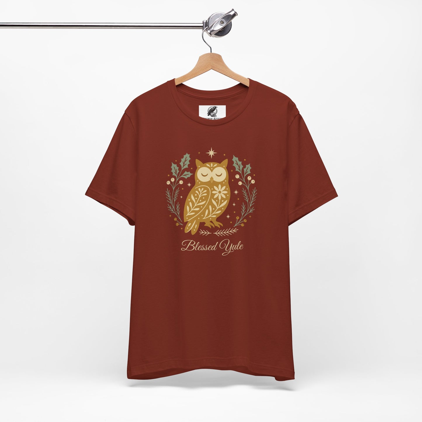 Folk Art Owl Yule Graphic Tee, Blessed Yule Unisex Shirt