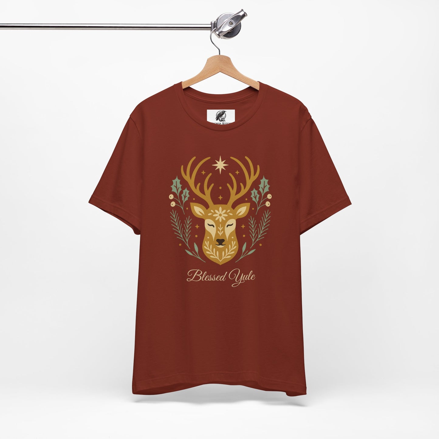 Folk Art Deer Yule Graphic Tee, Blessed Yule Unisex Shirt