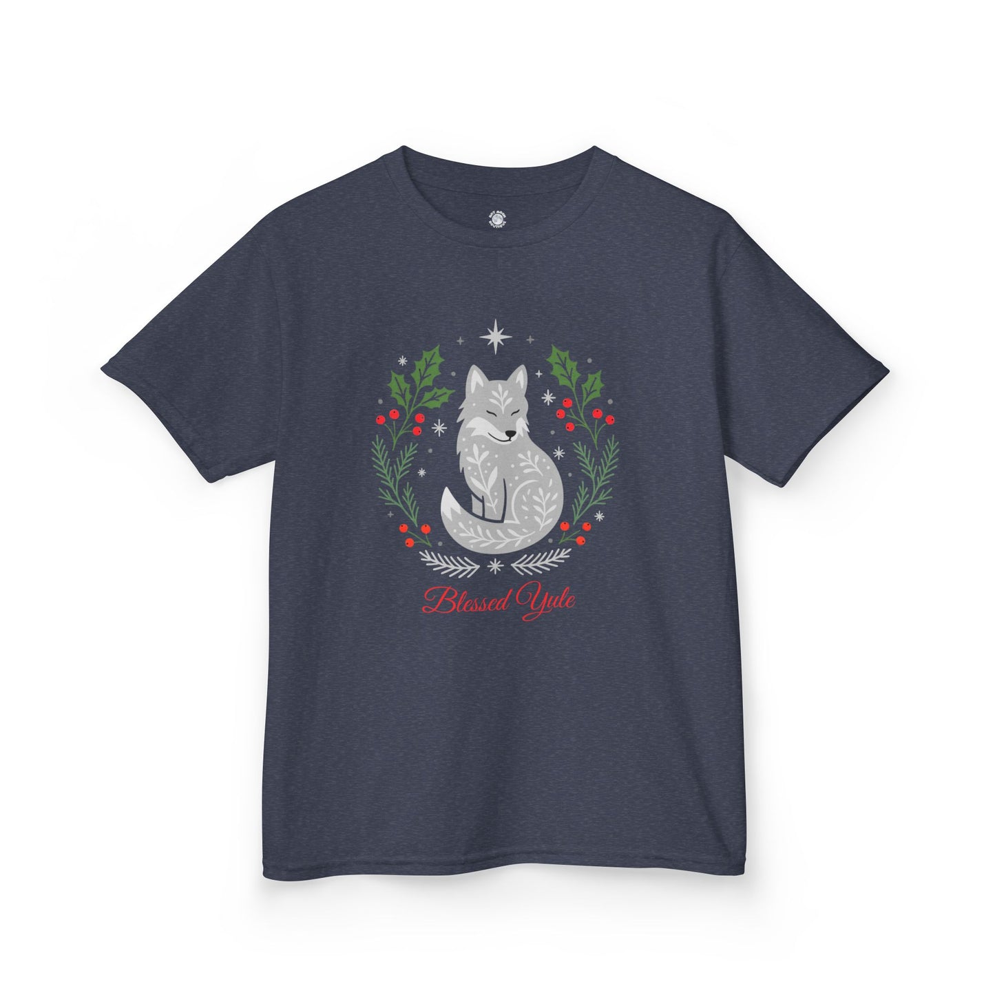 Kids Blessed Yule Wolf Tee, Christmas T Shirt