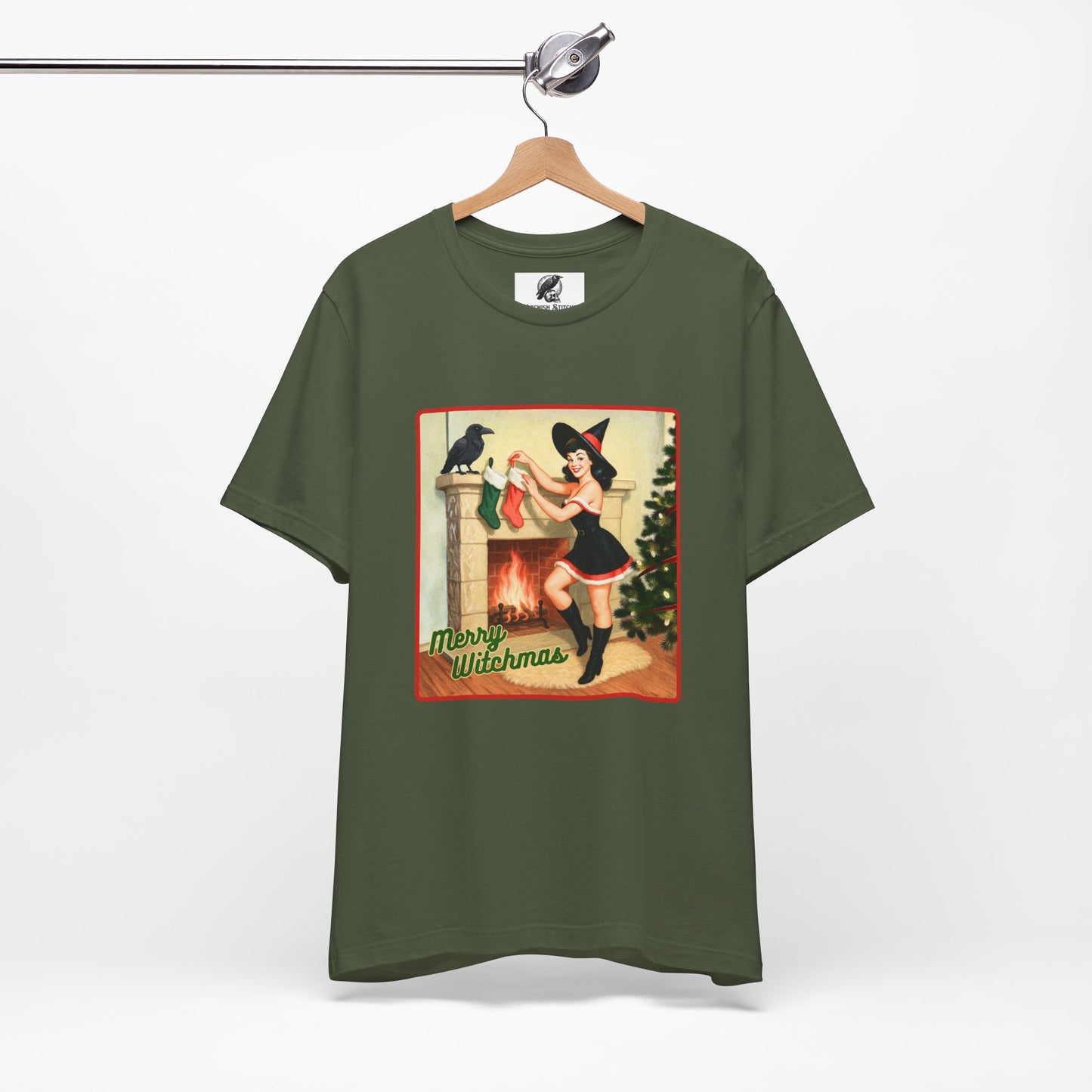 Merry Witchmas Graphic Tee, Vintage Pinup Witch Christmas Unisex Shirt