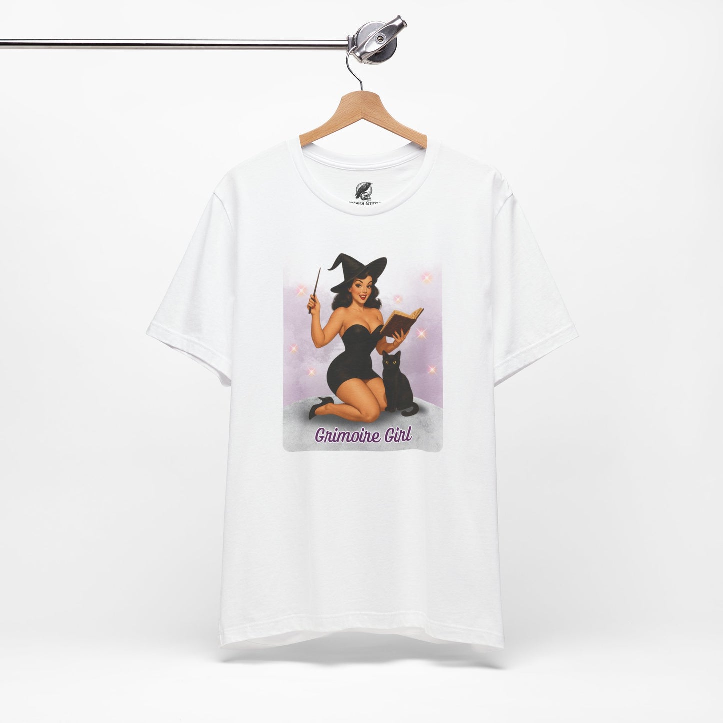 Grimoire Girl Pinup Witch Tee, Unisex Graphic T Shirt
