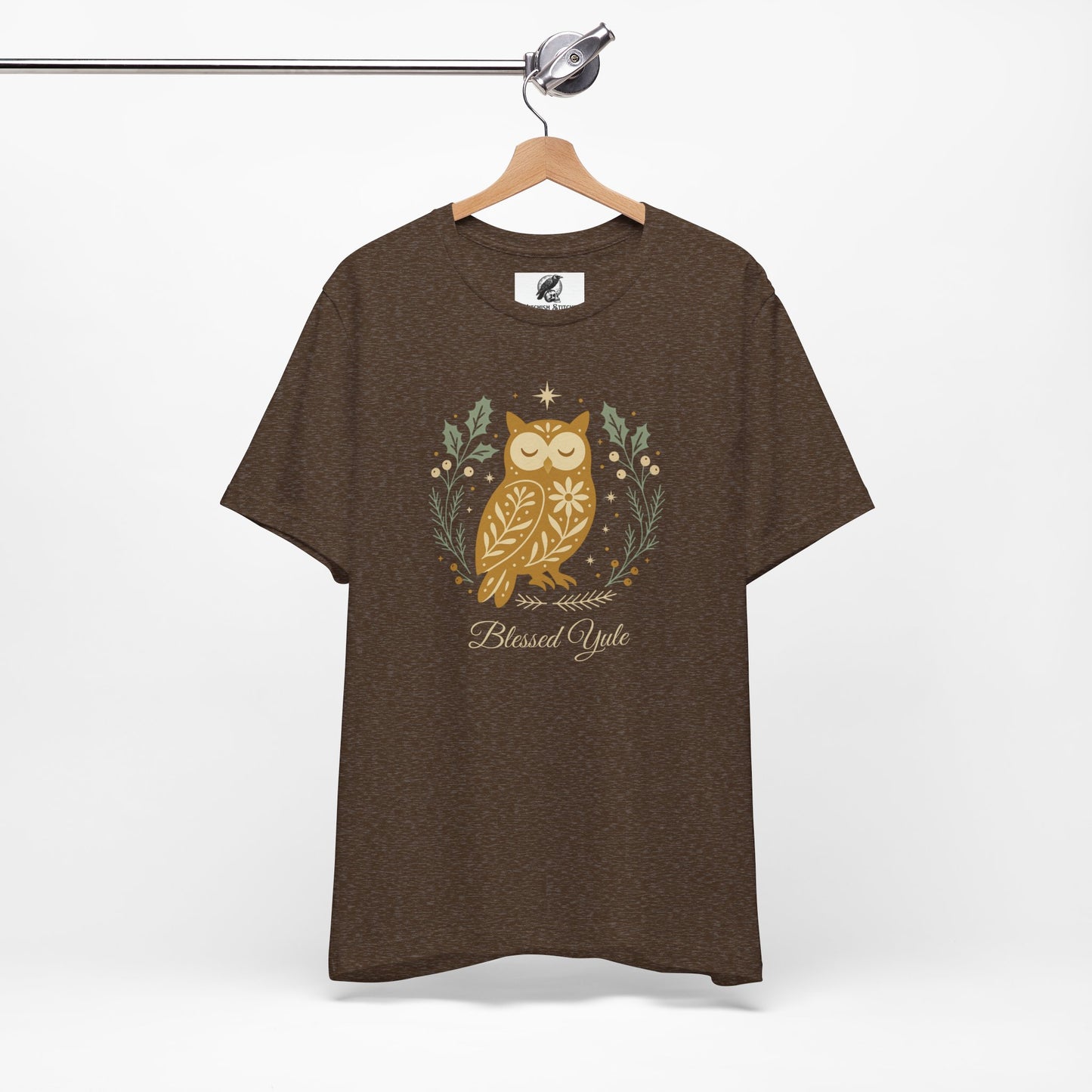 Folk Art Owl Yule Graphic Tee, Blessed Yule Unisex Shirt