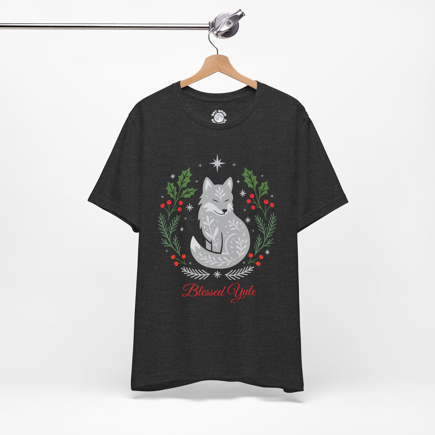 Folk Art Wolf Yule Shirt, Blessed Yule Tee, Pagan Solstice Top, Cozy Holiday Woodland Shirt
