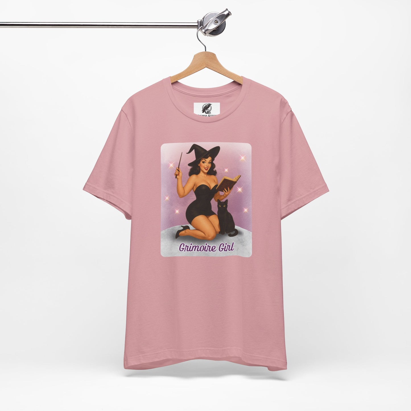 Grimoire Girl Pinup Witch Tee, Unisex Graphic T Shirt