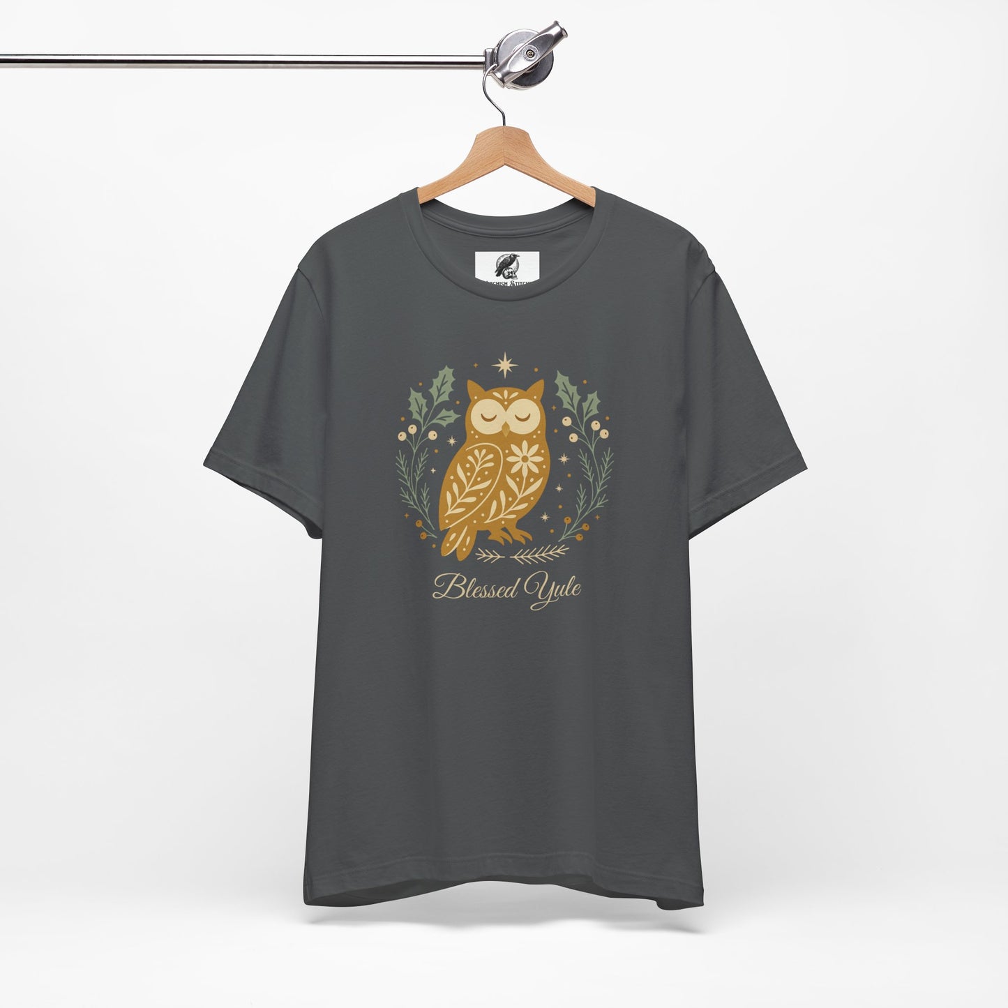 Folk Art Owl Yule Graphic Tee, Blessed Yule Unisex Shirt