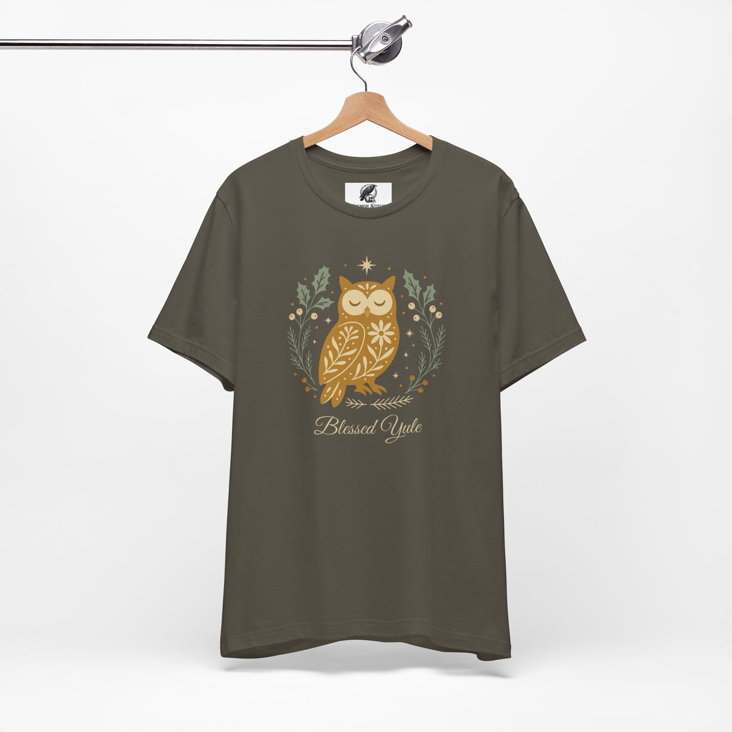 Folk Art Owl Yule Graphic Tee, Blessed Yule Unisex Shirt