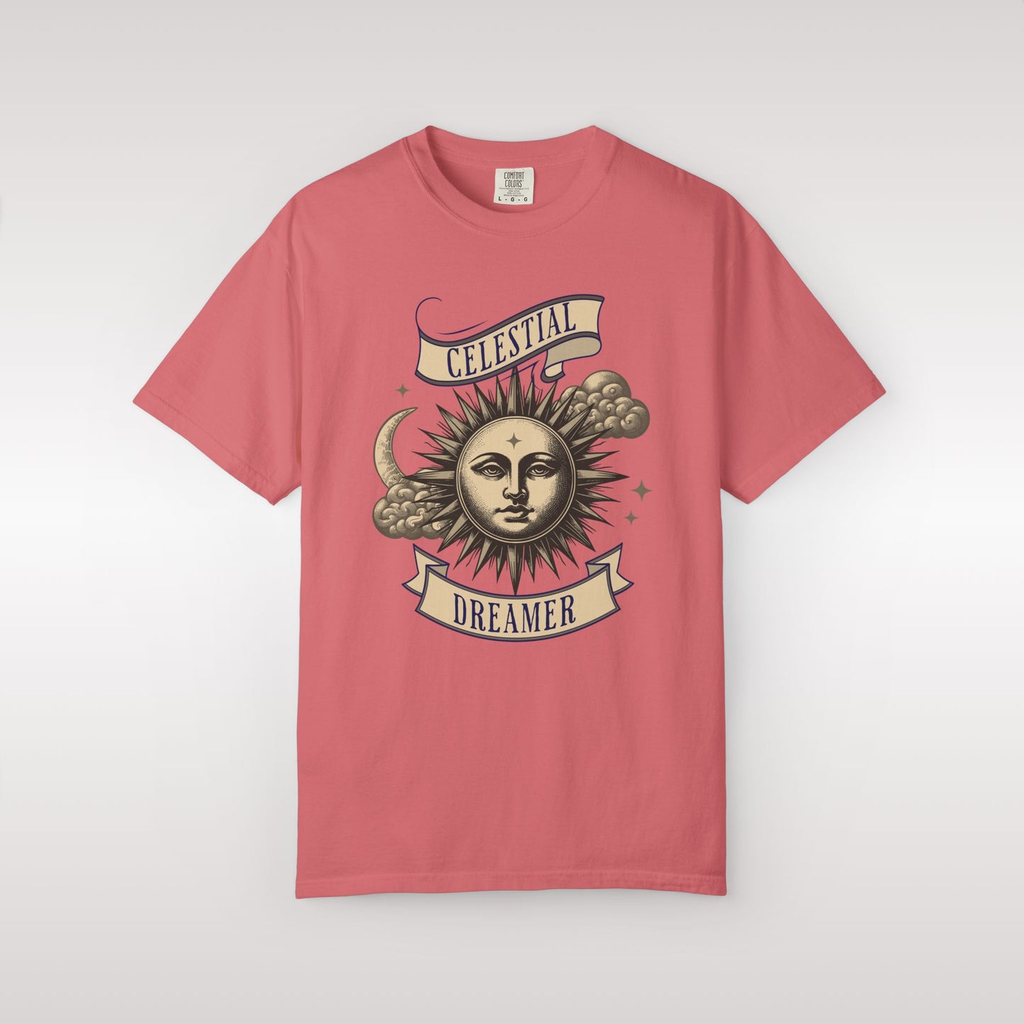 Watermelon t-shirt with celestial design on a white background