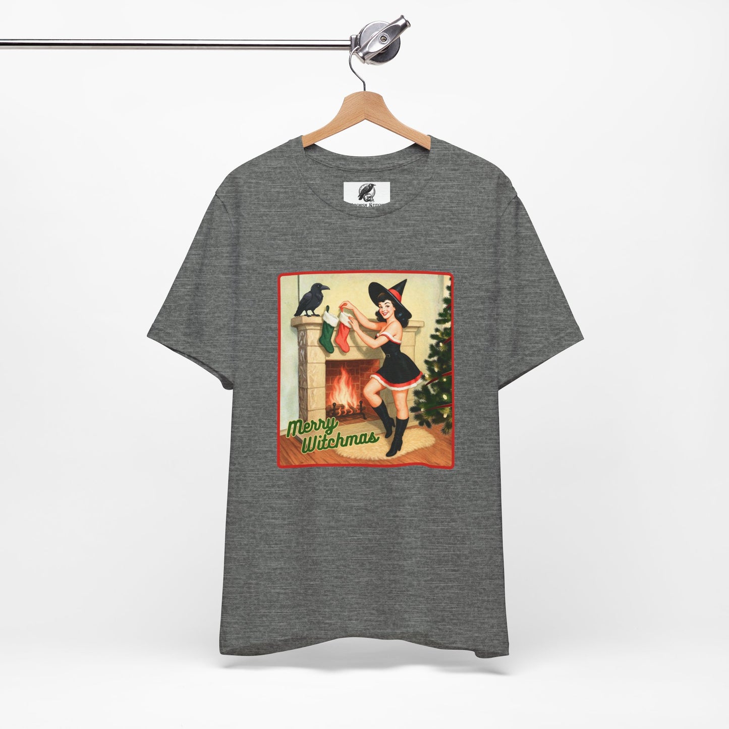 Merry Witchmas Graphic Tee, Vintage Pinup Witch Christmas Unisex Shirt