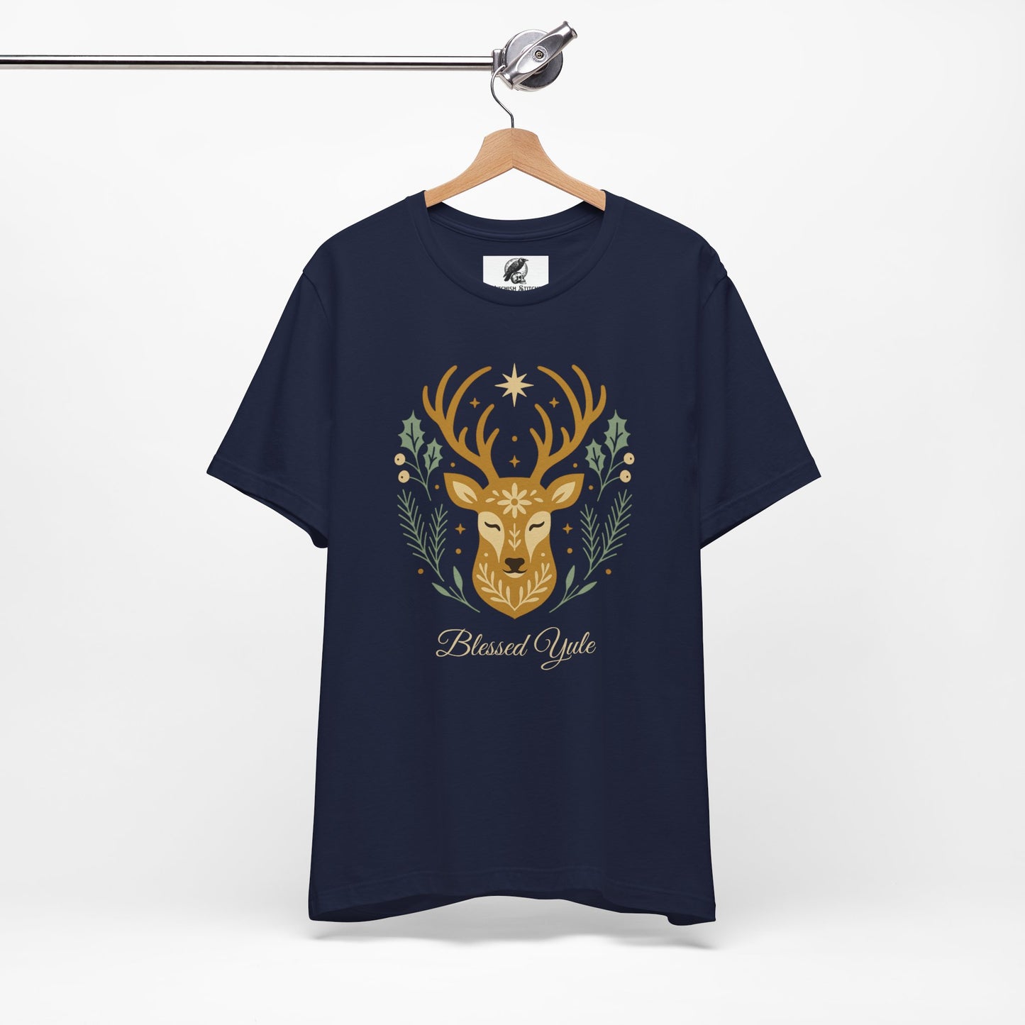 Folk Art Deer Yule Graphic Tee, Blessed Yule Unisex Shirt