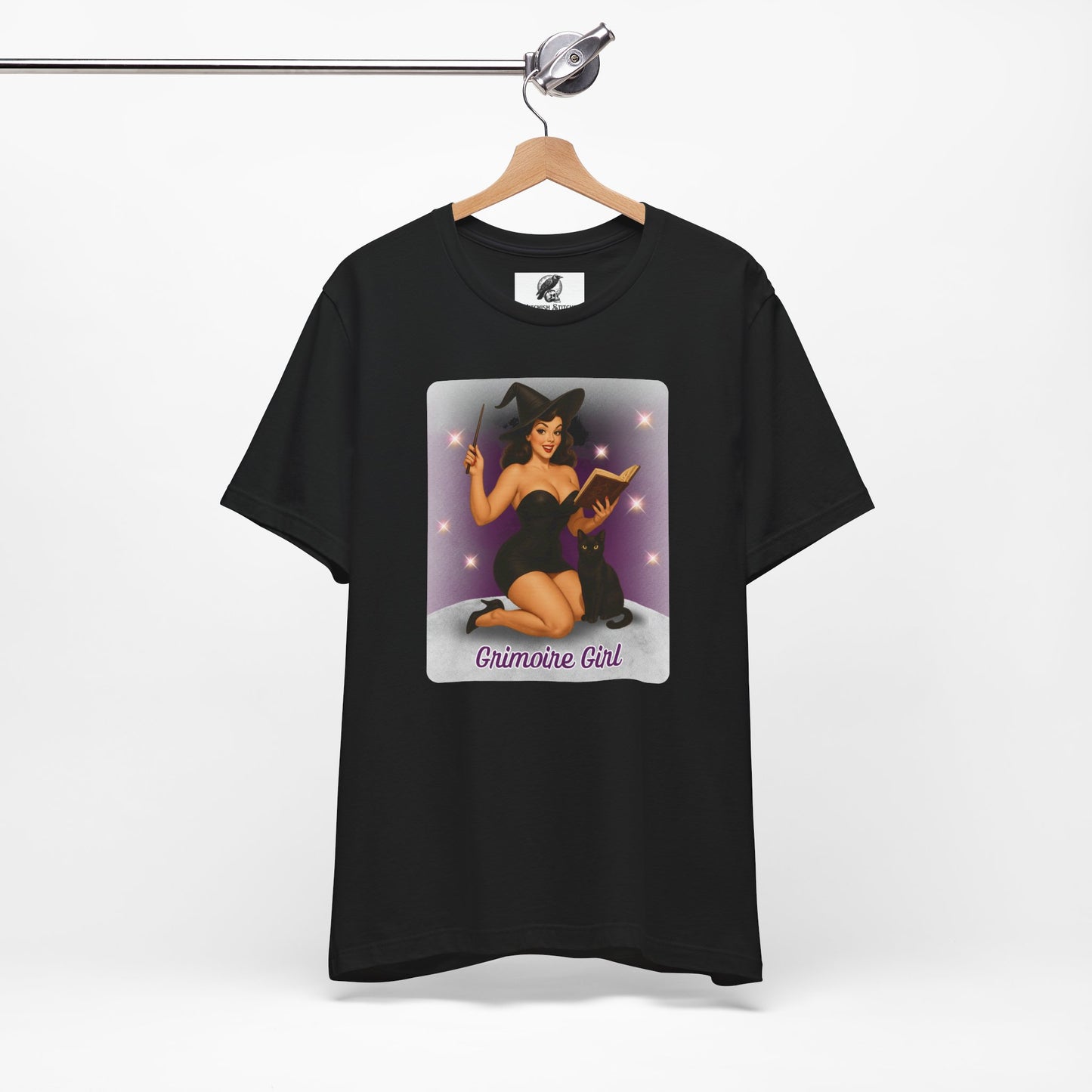 Grimoire Girl Pinup Witch Tee, Unisex Graphic T Shirt