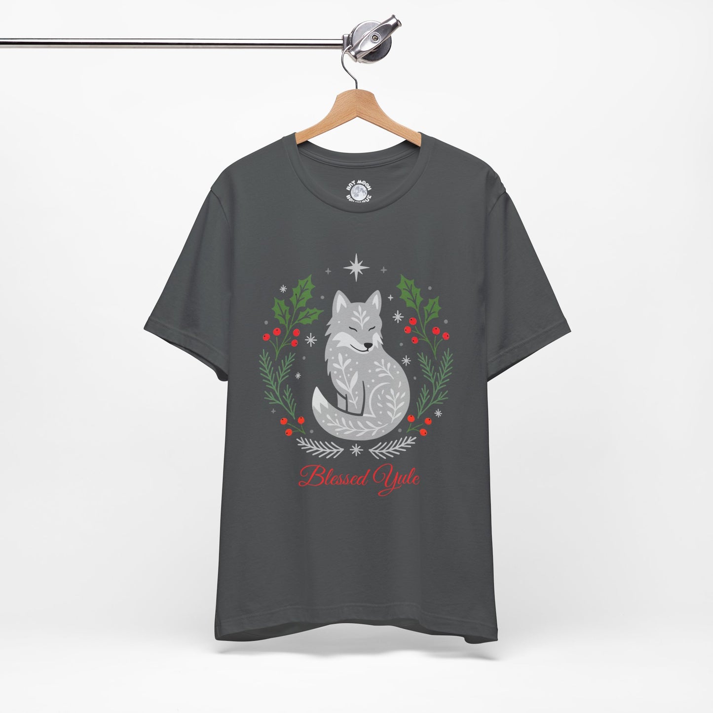 Folk Art Wolf Yule Shirt, Blessed Yule Tee, Pagan Solstice Top, Cozy Holiday Woodland Shirt