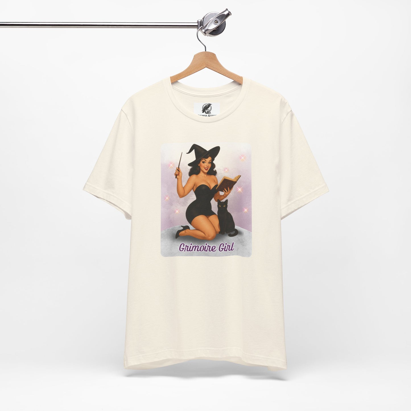 Grimoire Girl Pinup Witch Tee, Unisex Graphic T Shirt