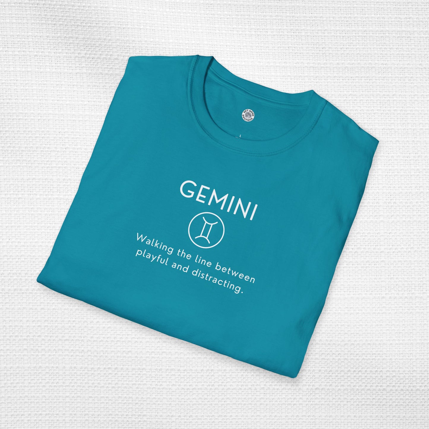 Gemini Zodiac Sign Motto Tee: Walking the line between playful and distracting