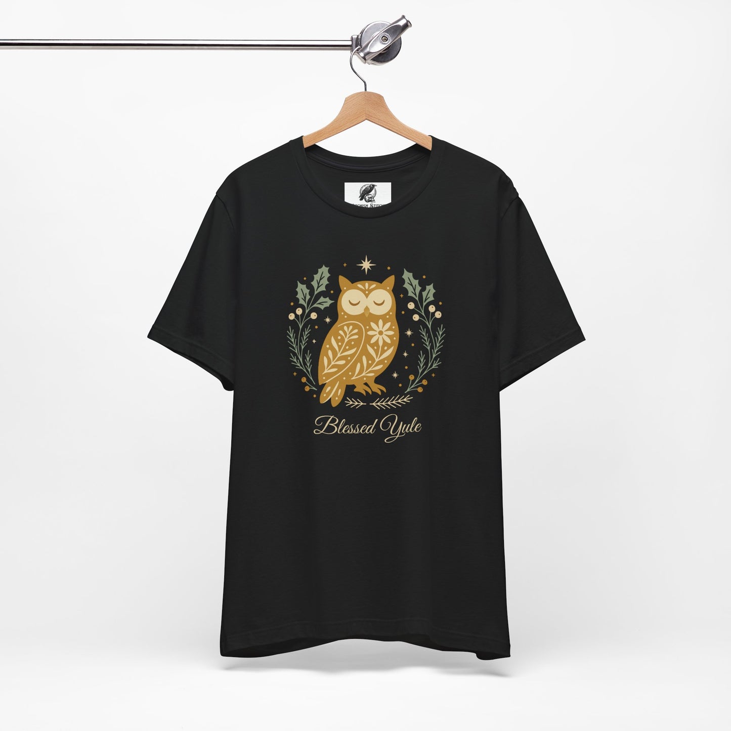 Folk Art Owl Yule Graphic Tee, Blessed Yule Unisex Shirt