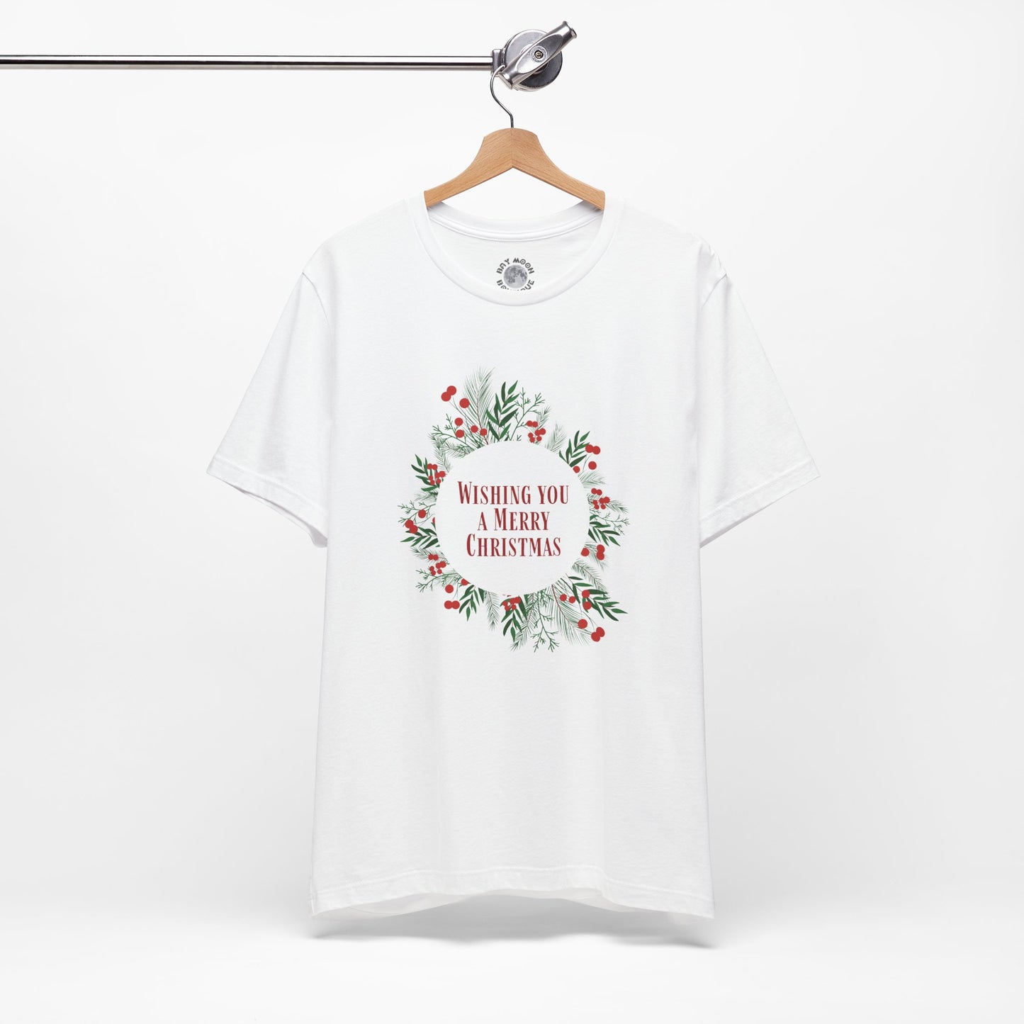 Wishing You a Merry Christmas Tee, Unisex Wreath T Shirt