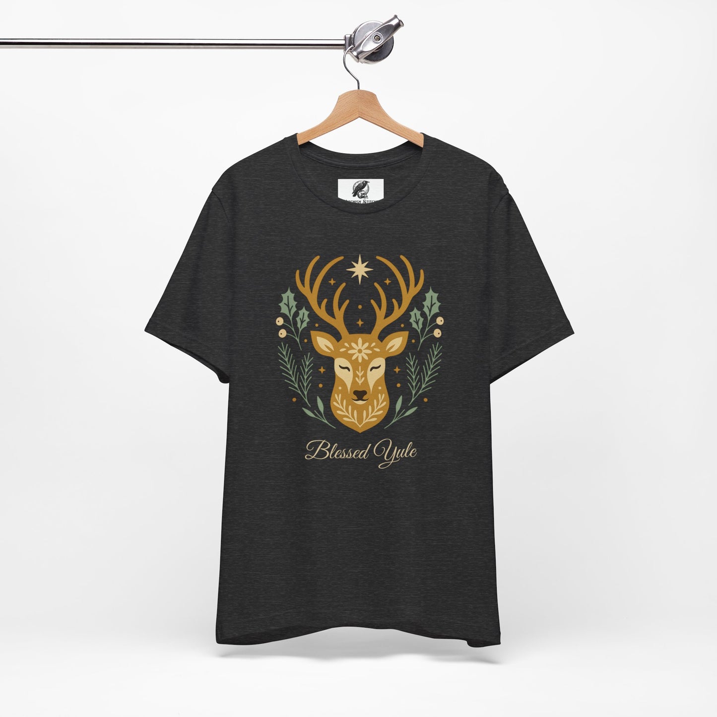 Folk Art Deer Yule Graphic Tee, Blessed Yule Unisex Shirt