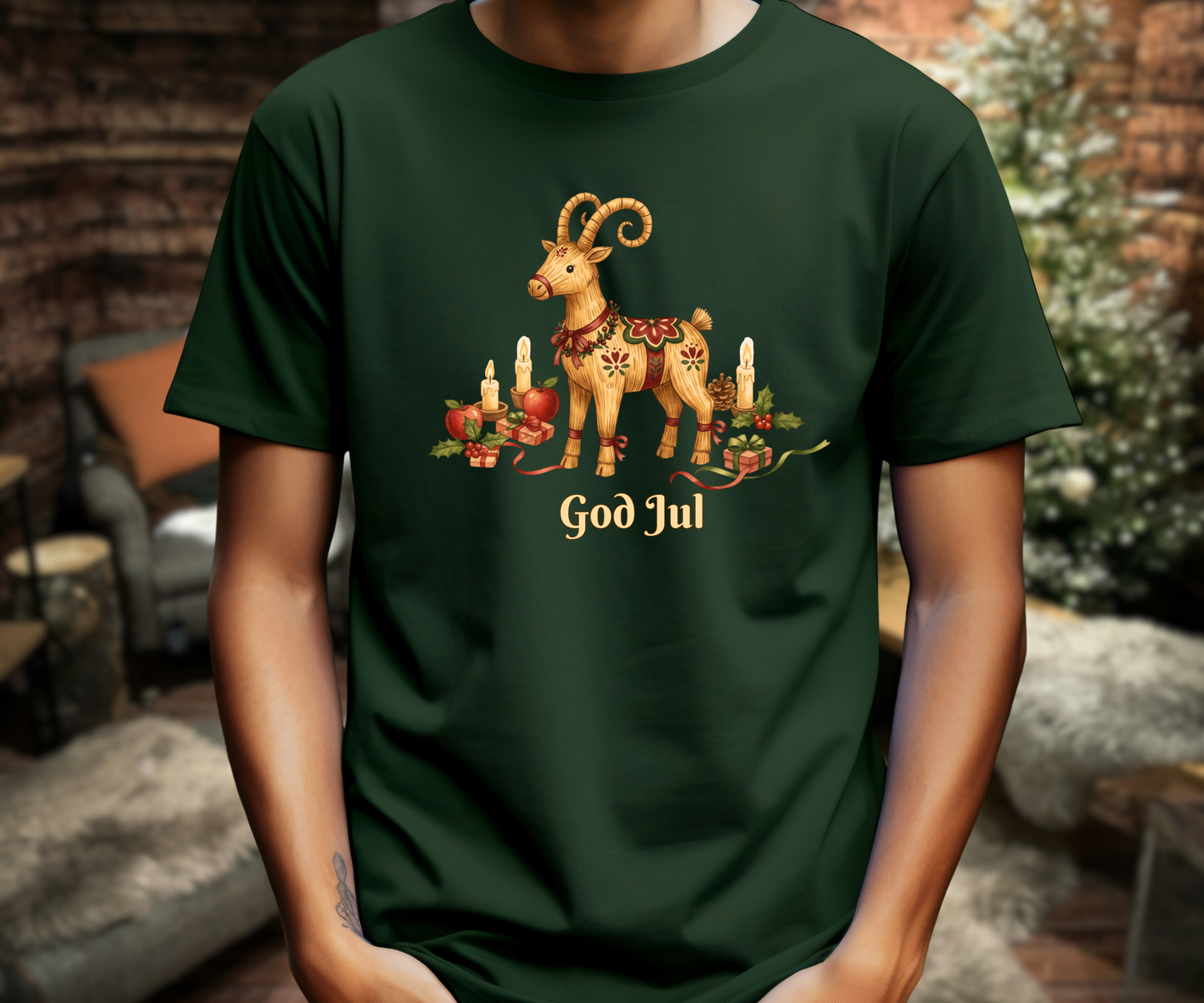 Julbok Yule Goat Graphic Tee, God Jul Unisex Shirt