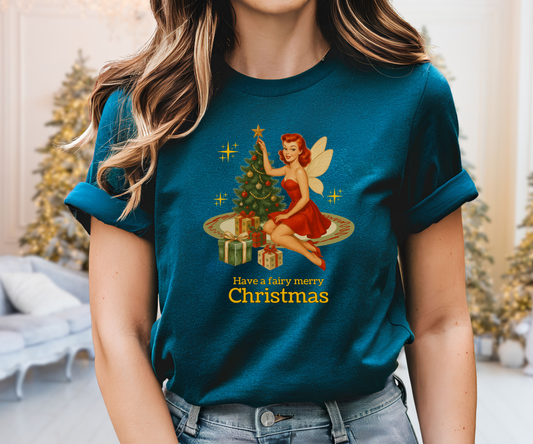 Fairy Christmas Graphic Tee, Vintage Pinup Unisex Shirt