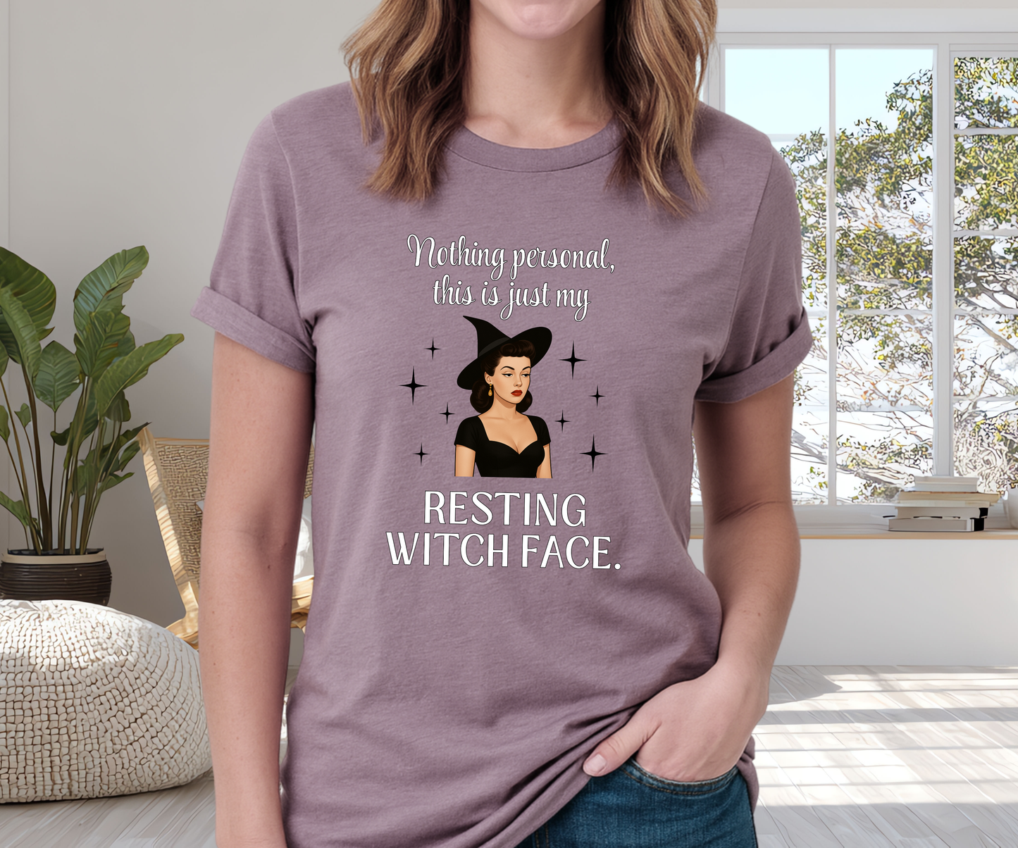 Resting Witch Face Graphic Tee, Pinup Unisex T Shirt