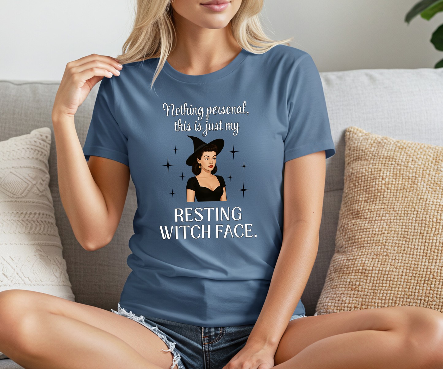 Resting Witch Face Graphic Tee, Pinup Unisex T Shirt