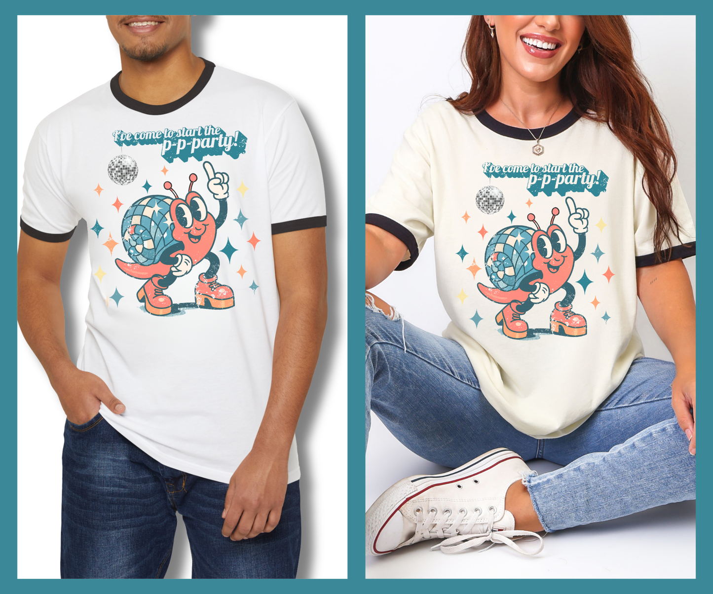 Disco Snail Ringer Tee, Unisex Shirt
