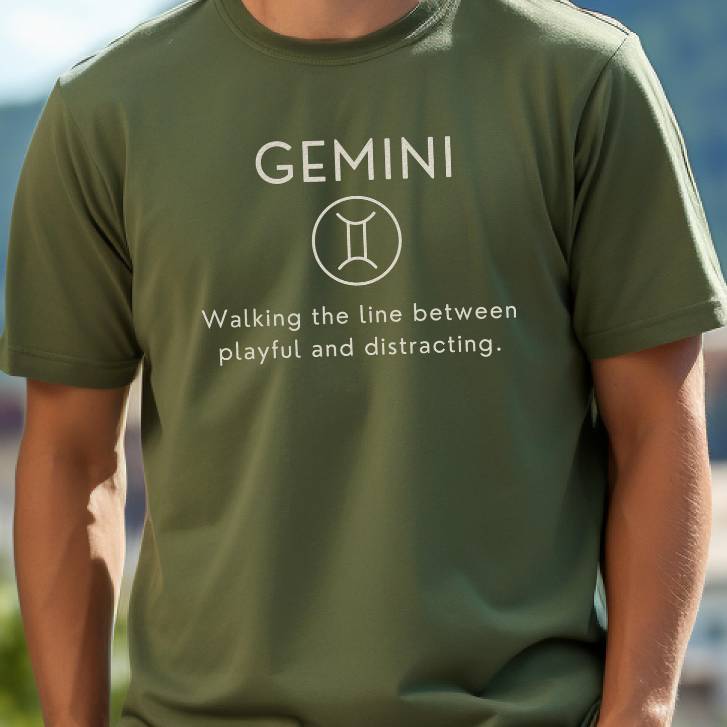 Gemini Zodiac Sign Motto Tee: Walking the line between playful and distracting