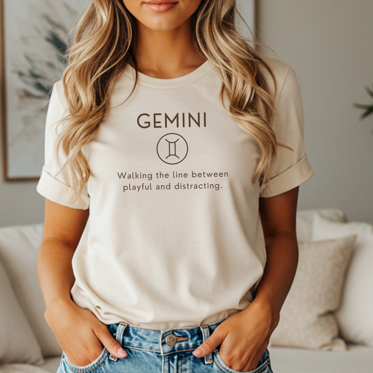 Gemini Zodiac Sign Motto Tee: Walking the line between playful and distracting
