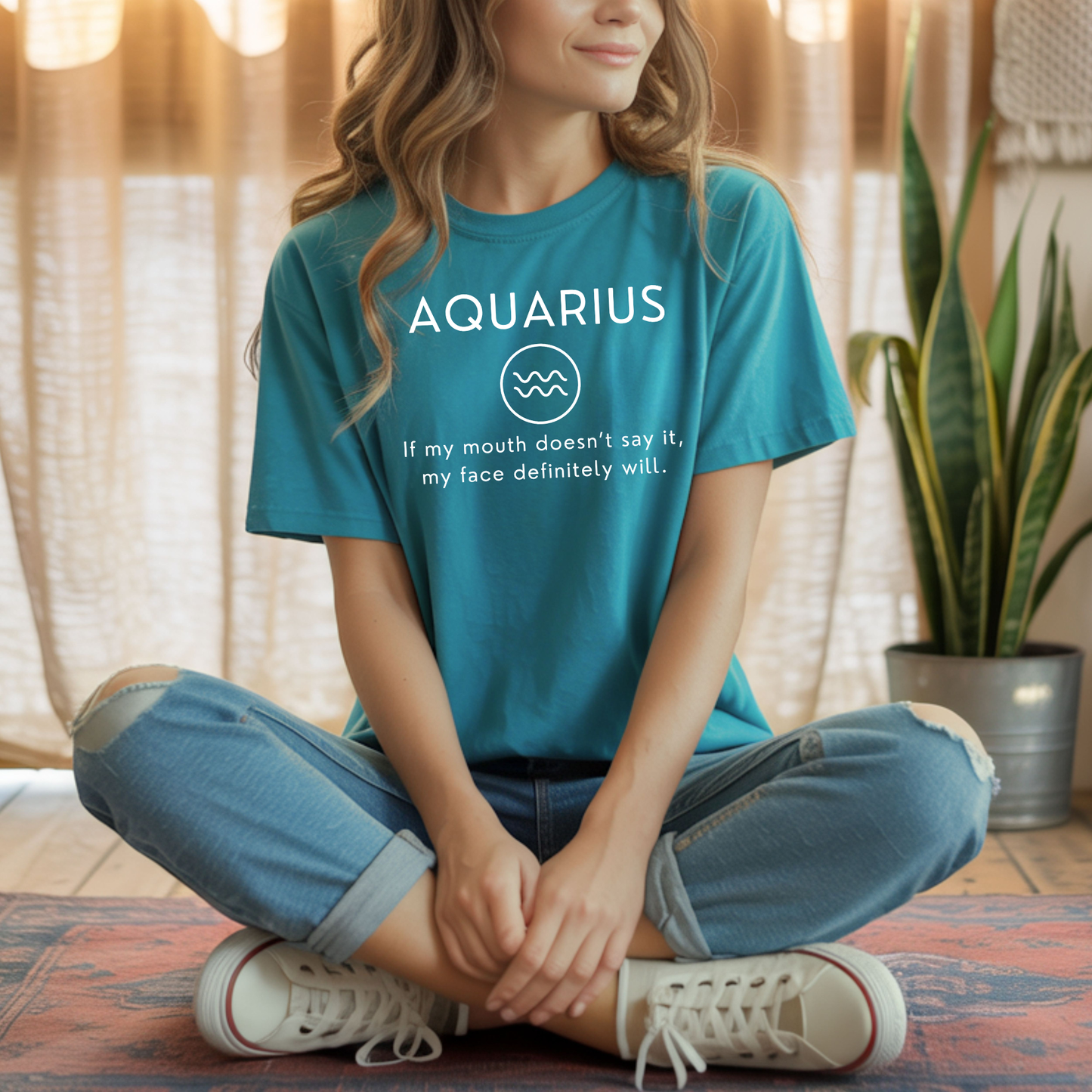 Aquarius Zodiac Sign Motto Tee: If my mouth doesn't say it, my face will