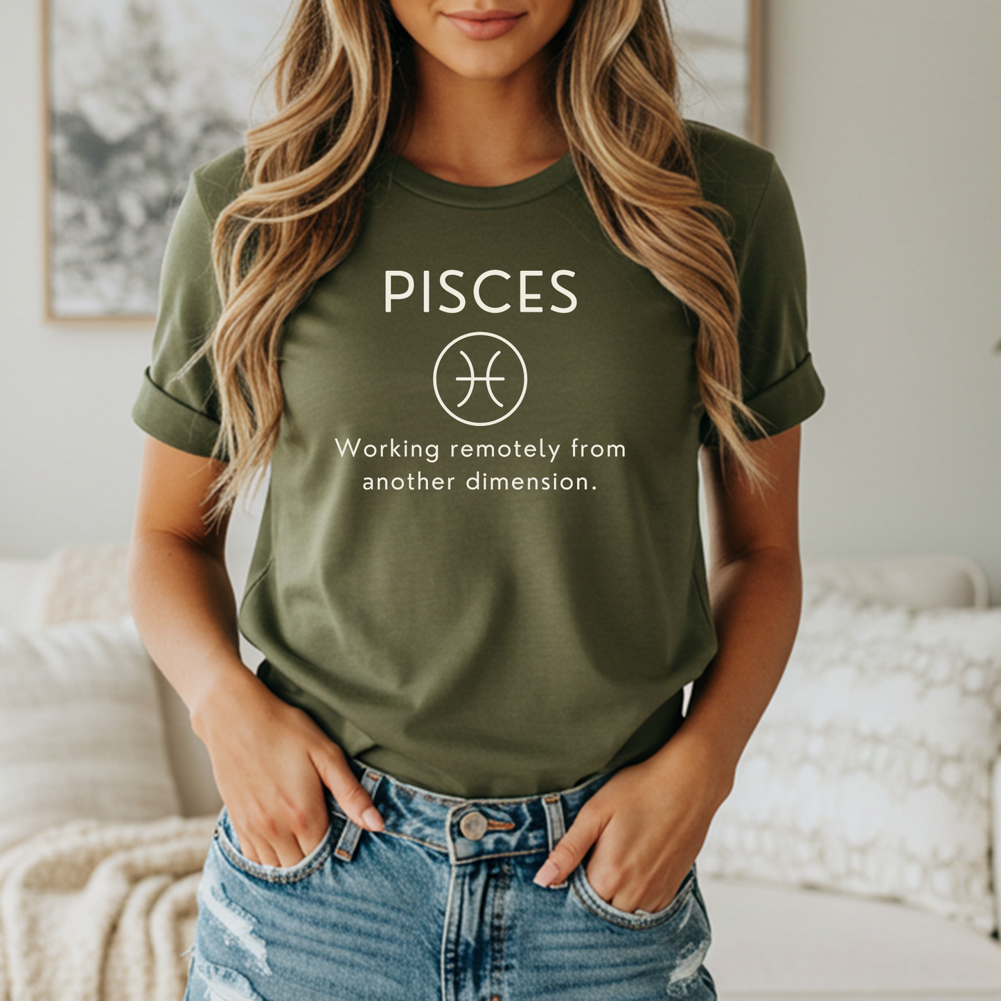 Pisces Zodiac Sign Motto Tee: Working remotely from another dimension