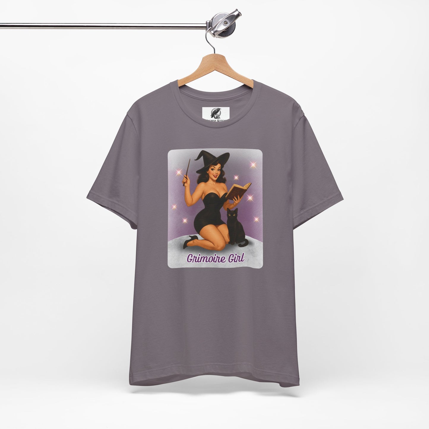 Grimoire Girl Pinup Witch Tee, Unisex Graphic T Shirt