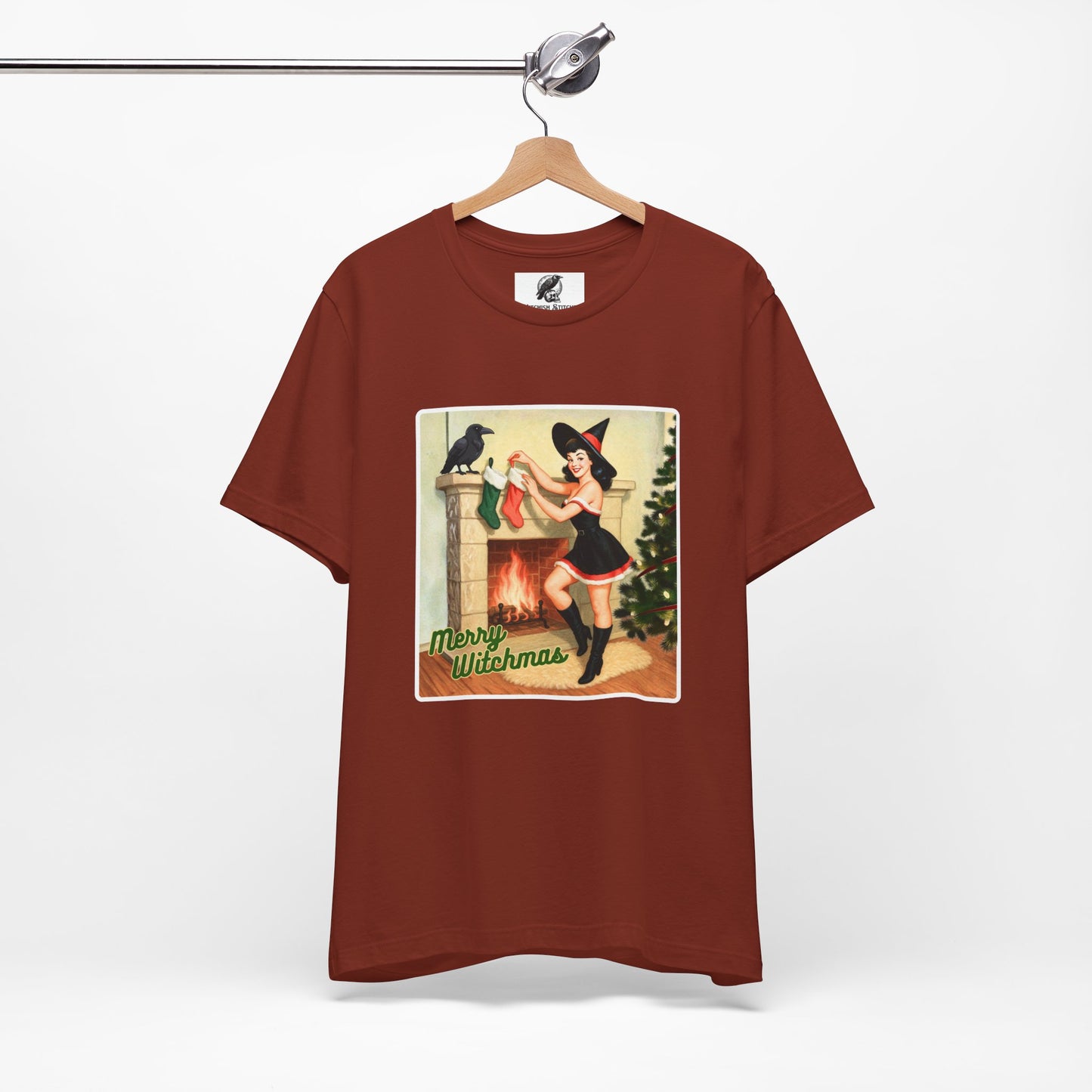 Merry Witchmas Graphic Tee, Vintage Pinup Witch Christmas Unisex Shirt