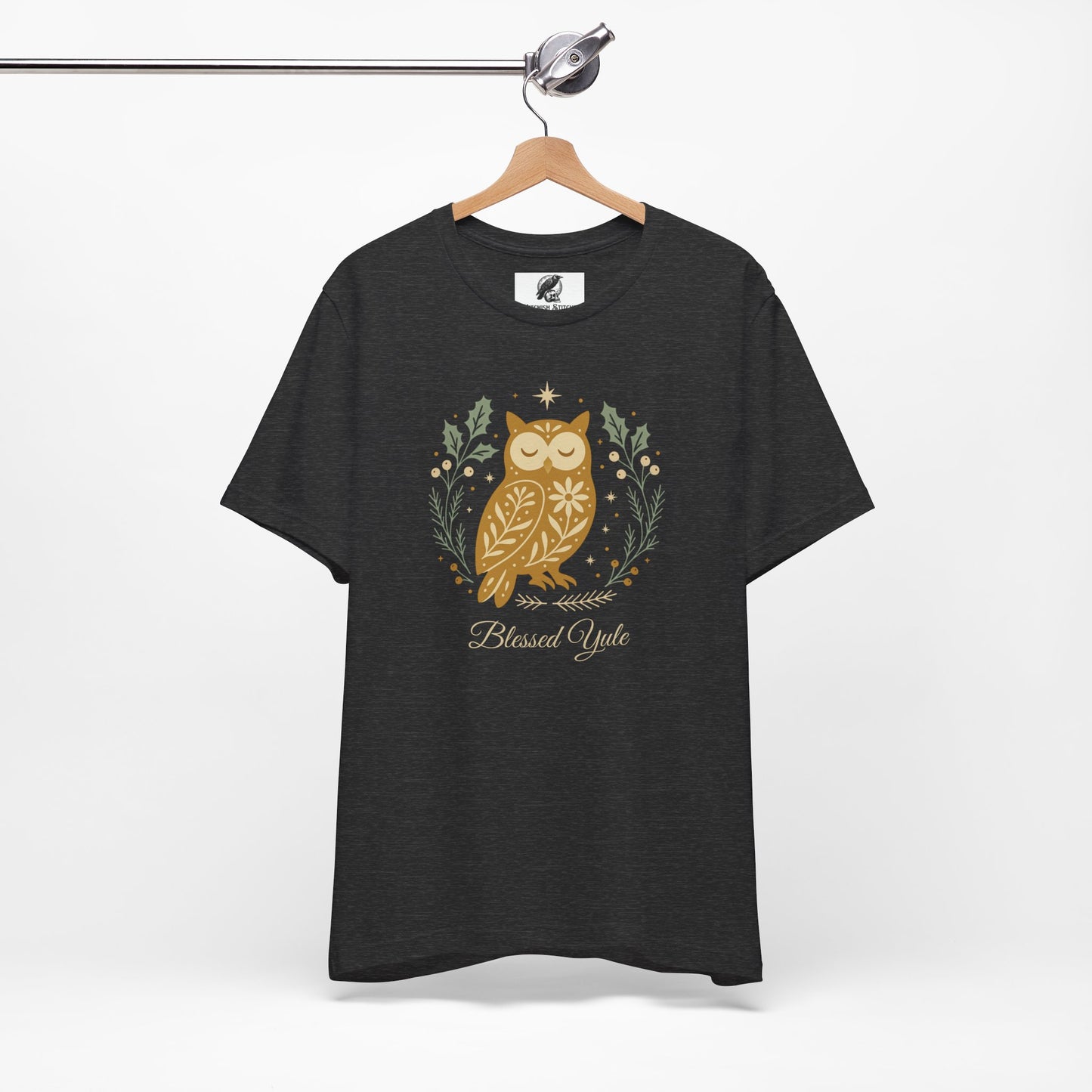 Folk Art Owl Yule Graphic Tee, Blessed Yule Unisex Shirt