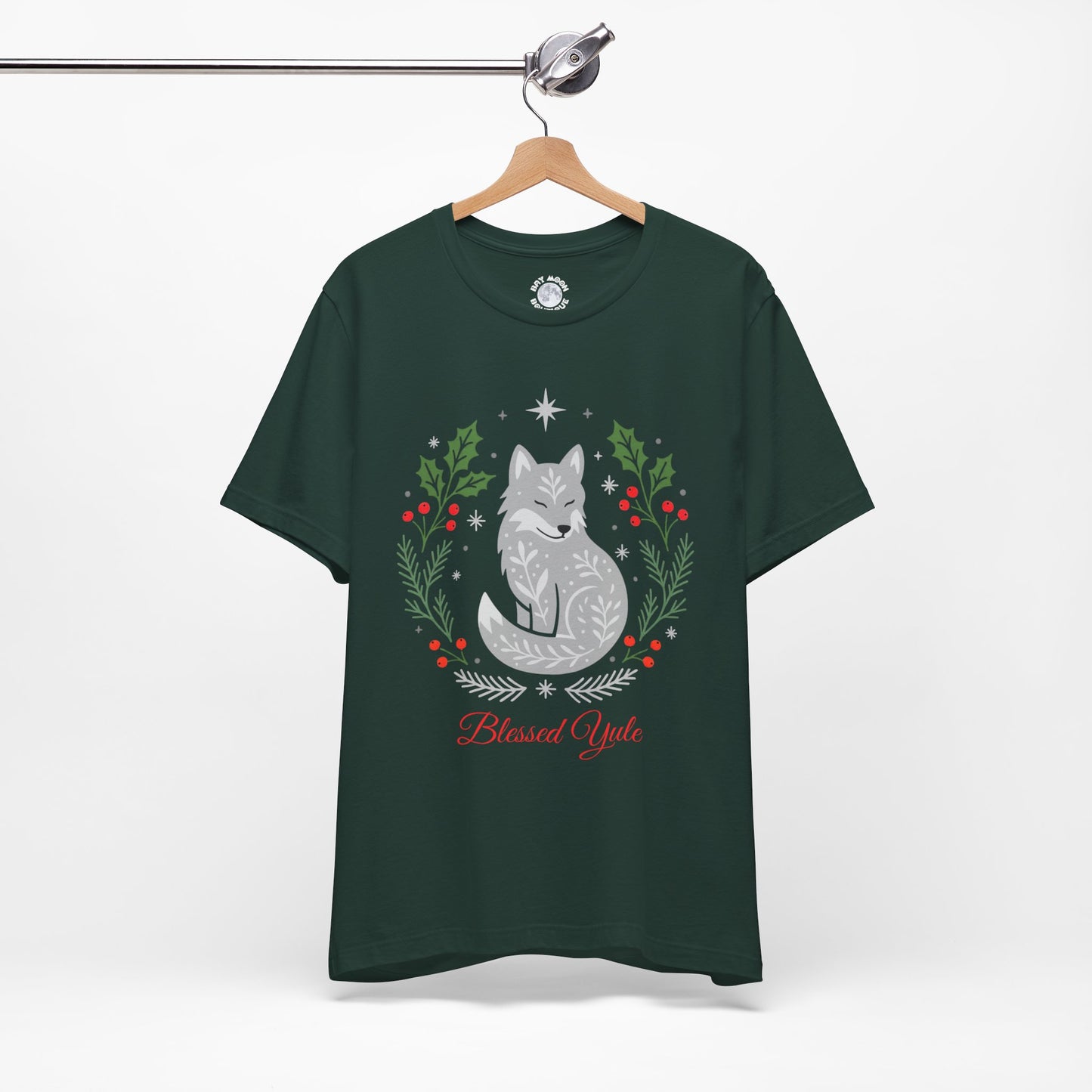 Folk Art Wolf Yule Shirt, Blessed Yule Tee, Pagan Solstice Top, Cozy Holiday Woodland Shirt