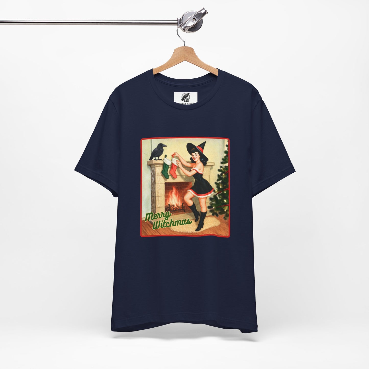 Merry Witchmas Graphic Tee, Vintage Pinup Witch Christmas Unisex Shirt