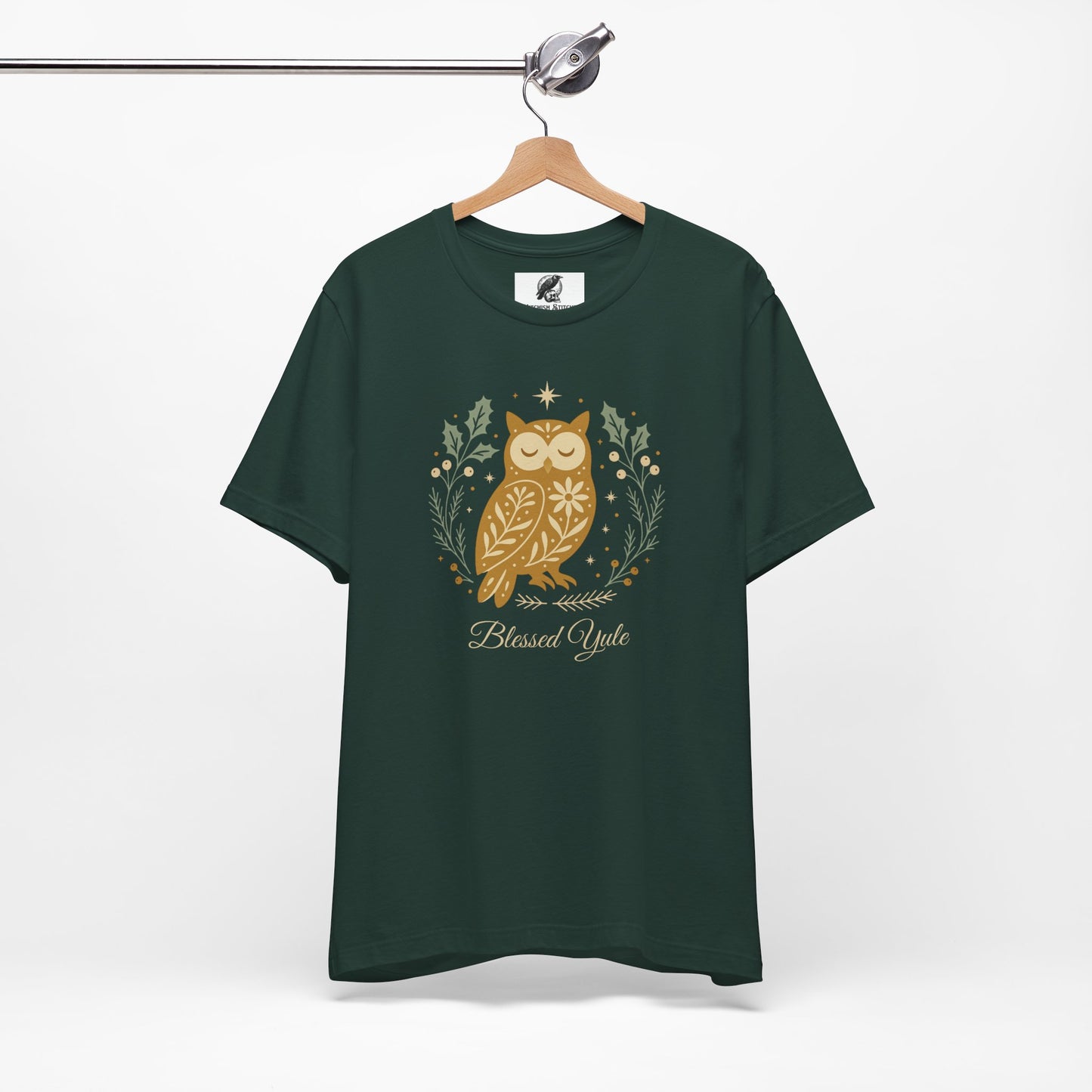 Folk Art Owl Yule Graphic Tee, Blessed Yule Unisex Shirt