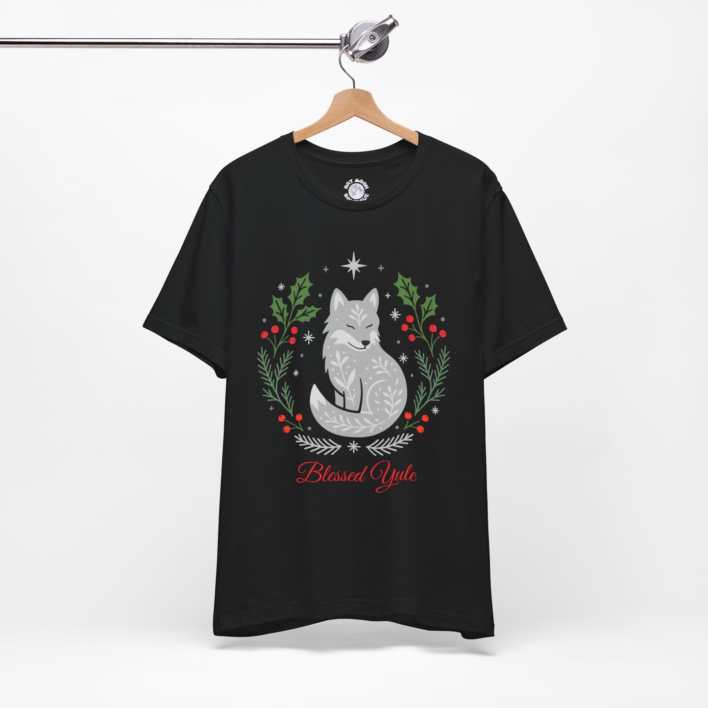 Folk Art Wolf Yule Shirt, Blessed Yule Tee, Pagan Solstice Top, Cozy Holiday Woodland Shirt