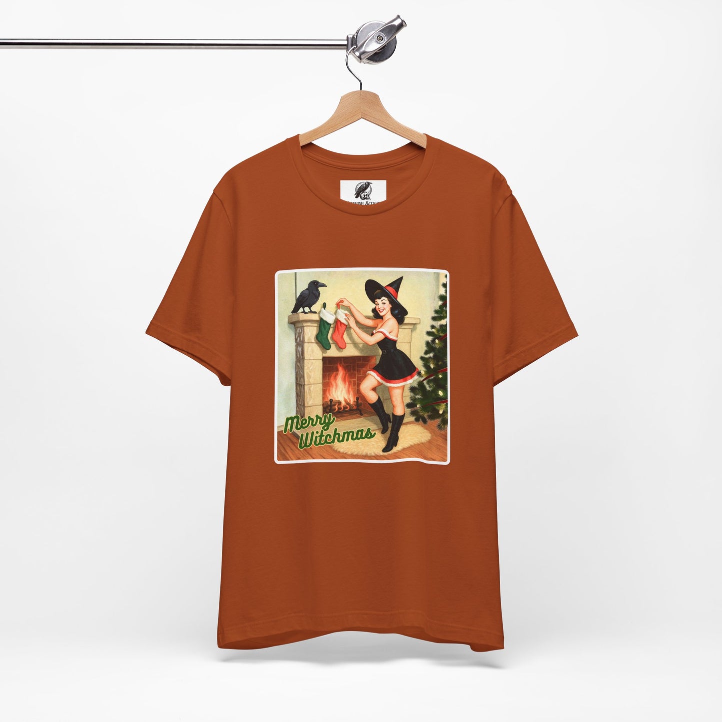 Merry Witchmas Graphic Tee, Vintage Pinup Witch Christmas Unisex Shirt