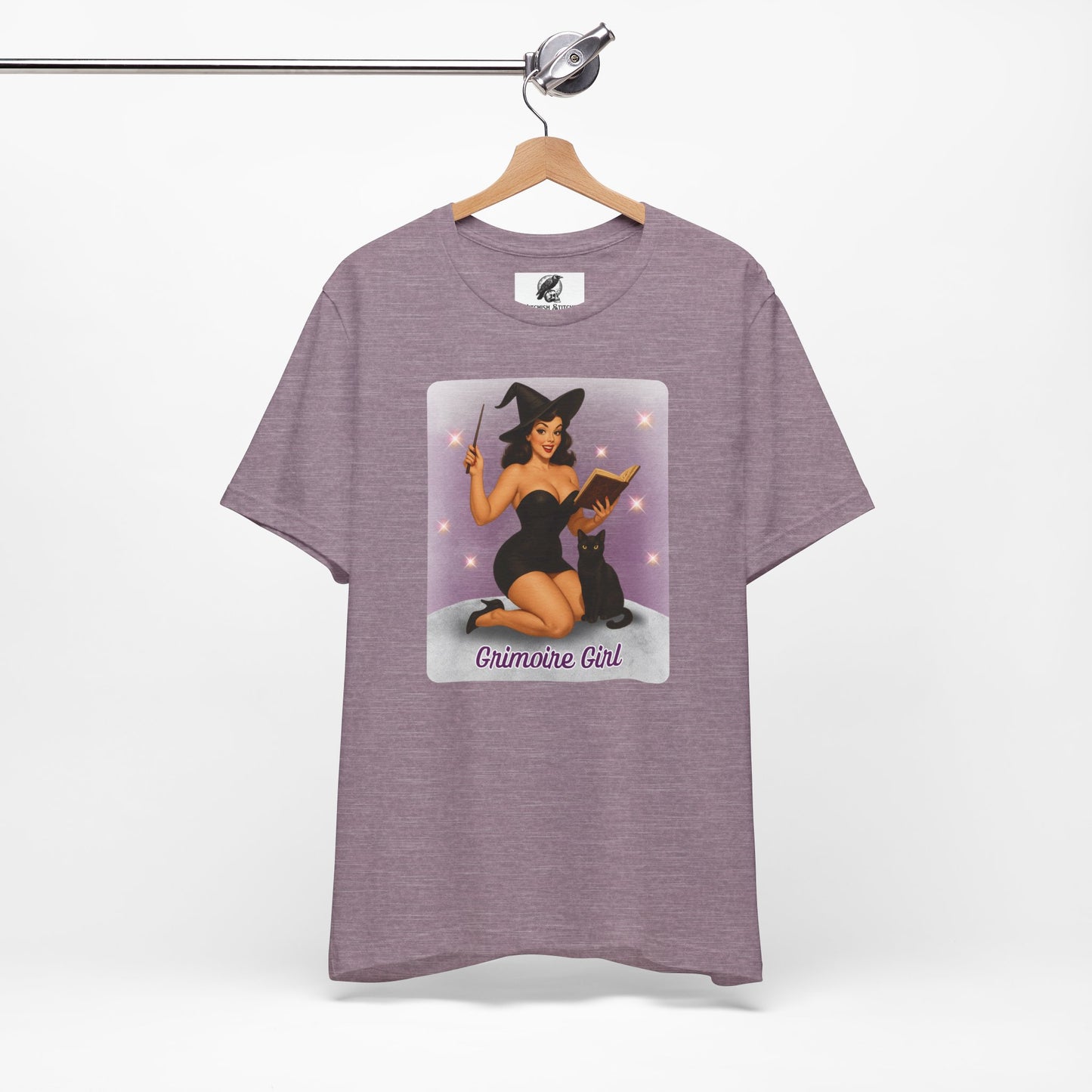 Grimoire Girl Pinup Witch Tee, Unisex Graphic T Shirt