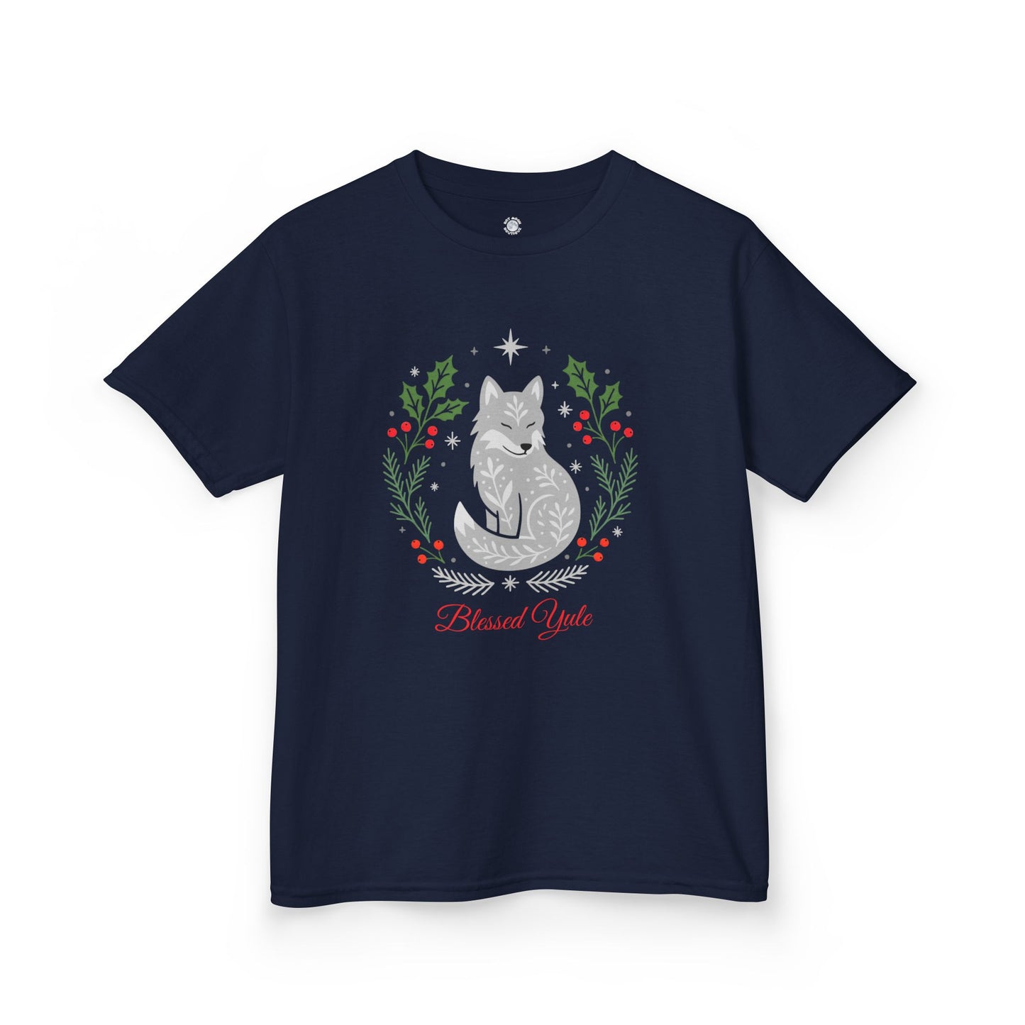 Kids Blessed Yule Wolf Tee, Christmas T Shirt