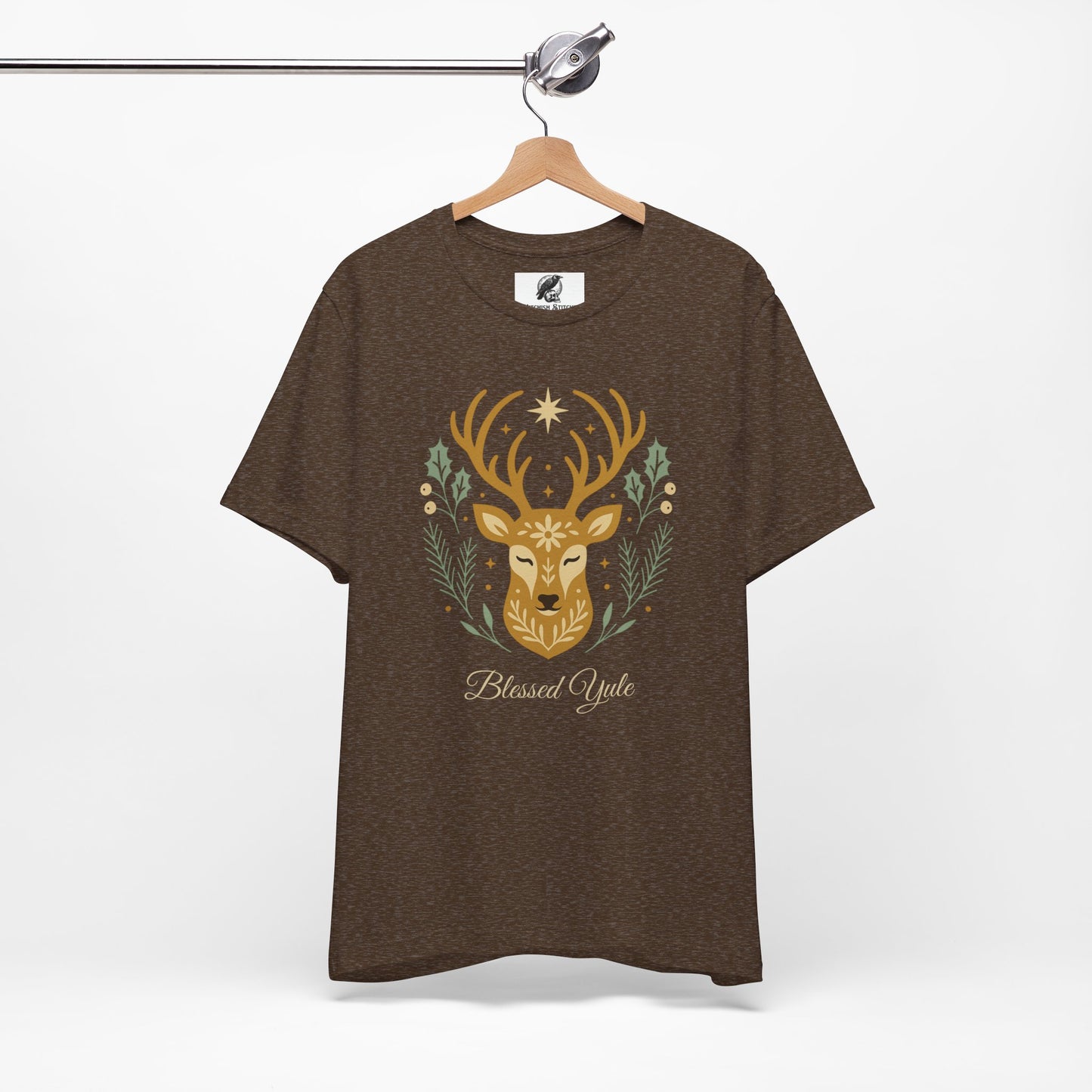 Folk Art Deer Yule Graphic Tee, Blessed Yule Unisex Shirt