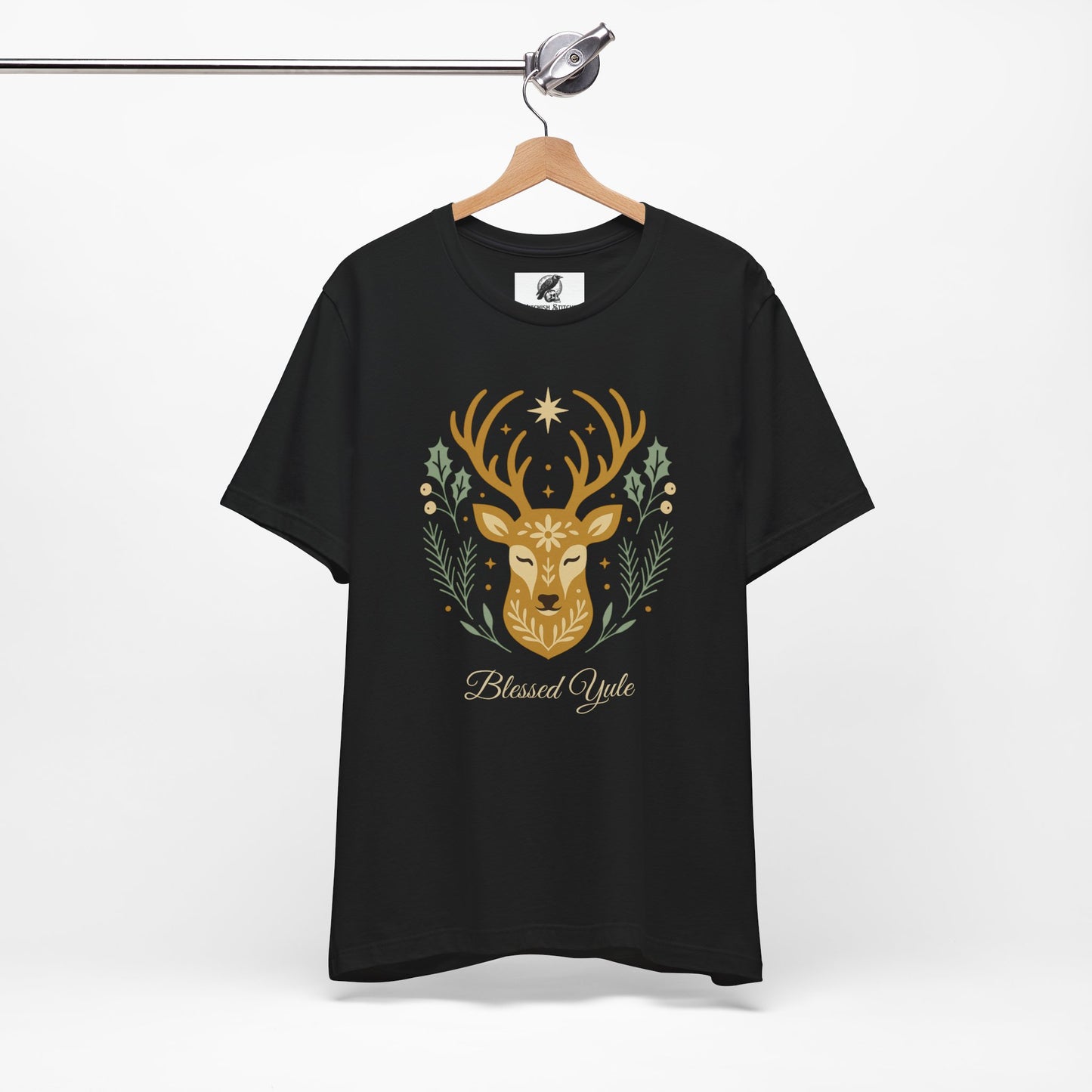 Folk Art Deer Yule Graphic Tee, Blessed Yule Unisex Shirt