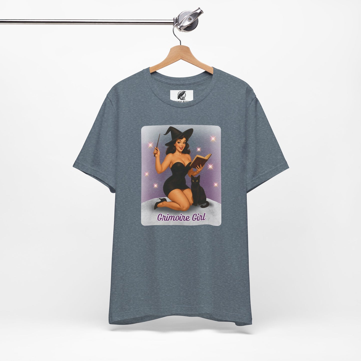 Grimoire Girl Pinup Witch Tee, Unisex Graphic T Shirt