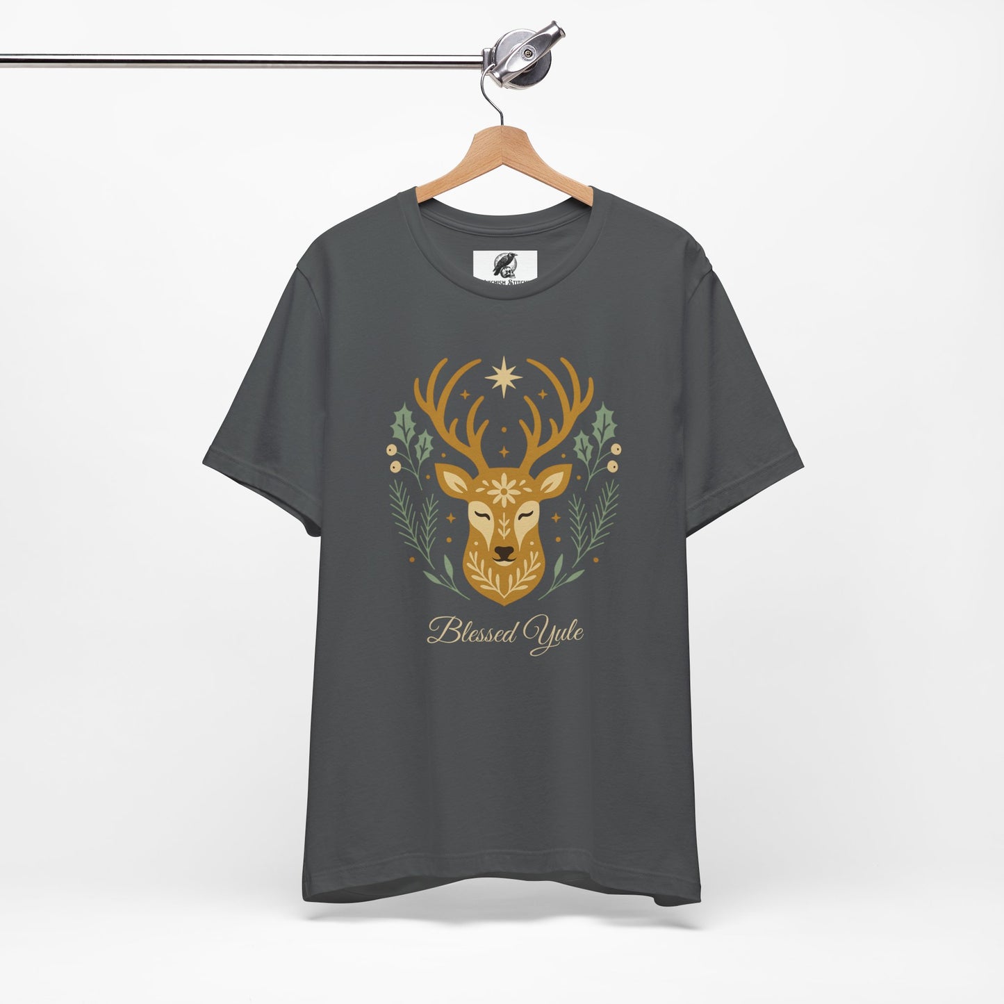 Folk Art Deer Yule Graphic Tee, Blessed Yule Unisex Shirt