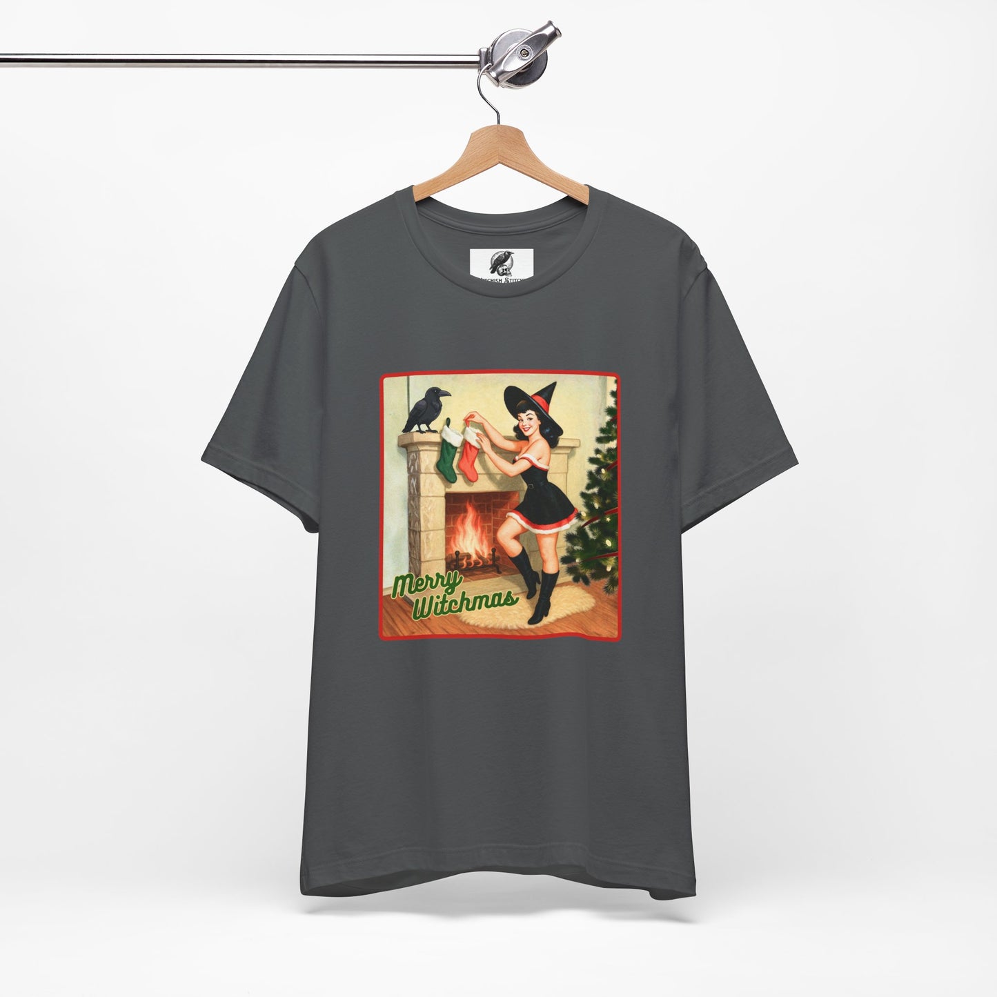 Merry Witchmas Graphic Tee, Vintage Pinup Witch Christmas Unisex Shirt