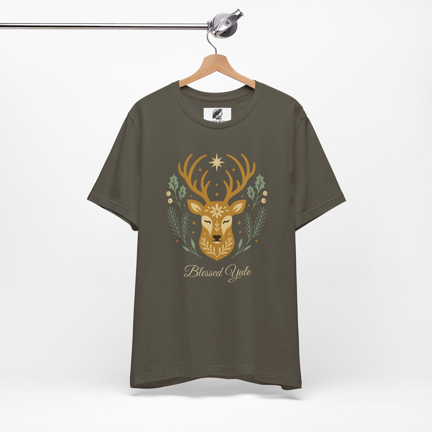 Folk Art Deer Yule Graphic Tee, Blessed Yule Unisex Shirt