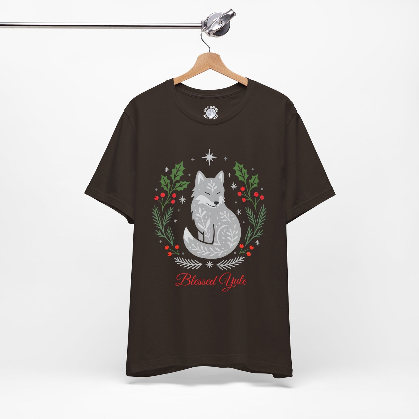 Folk Art Wolf Yule Shirt, Blessed Yule Tee, Pagan Solstice Top, Cozy Holiday Woodland Shirt