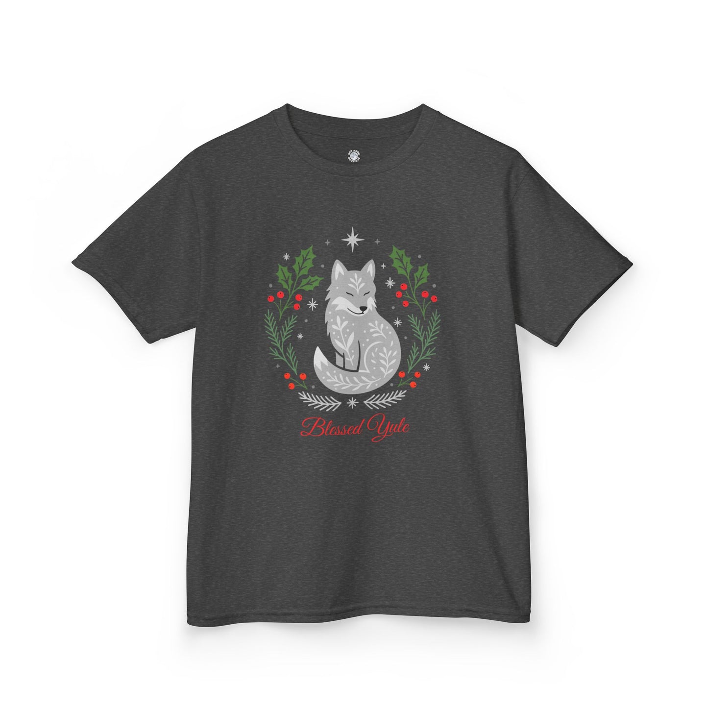 Kids Blessed Yule Wolf Tee, Christmas T Shirt