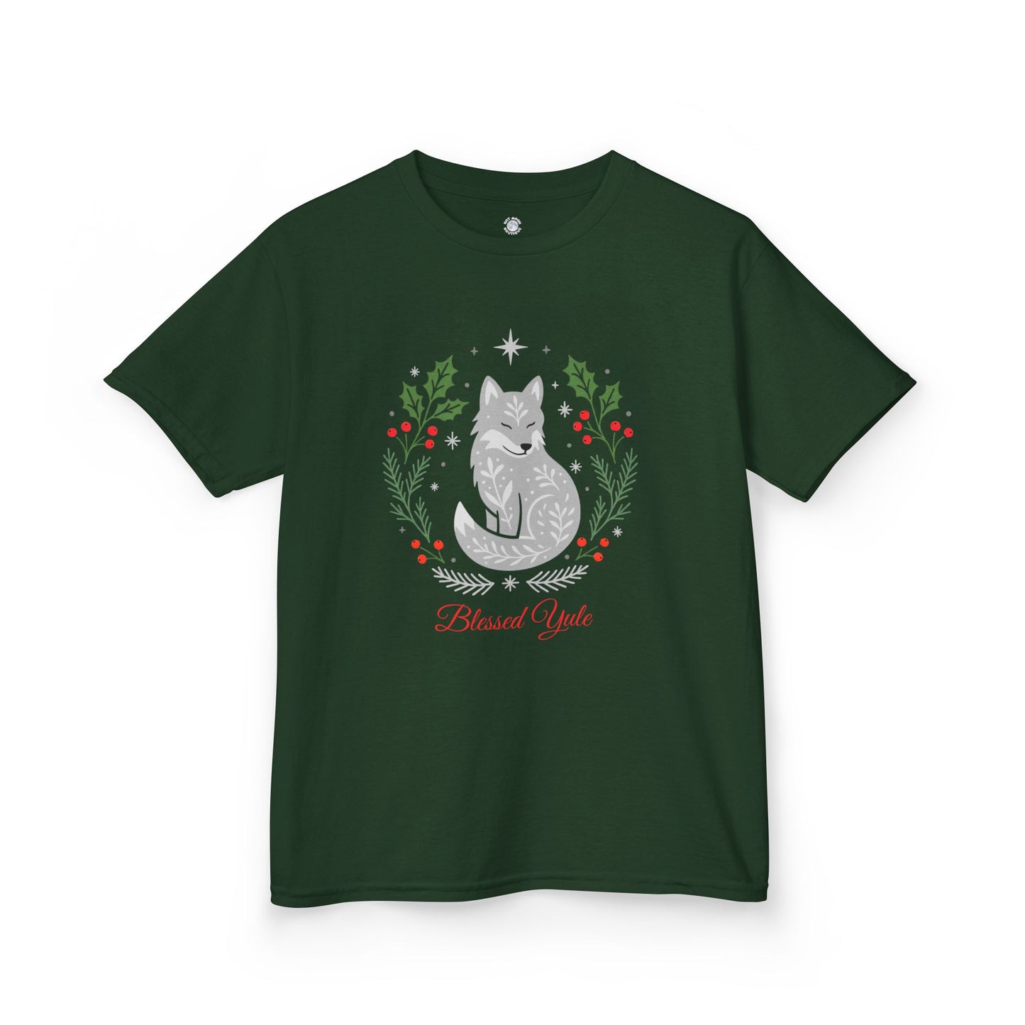 Kids Blessed Yule Wolf Tee, Christmas T Shirt