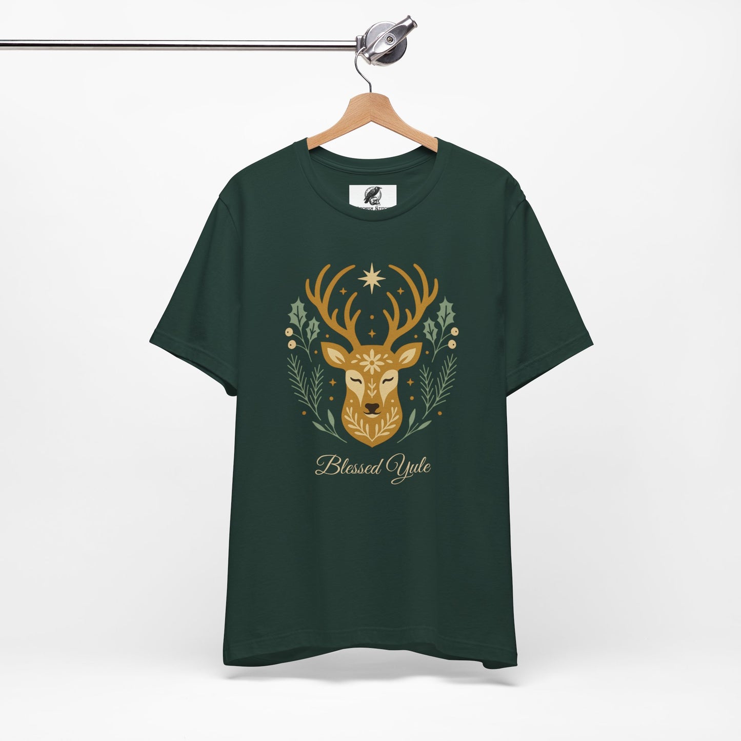 Folk Art Deer Yule Graphic Tee, Blessed Yule Unisex Shirt