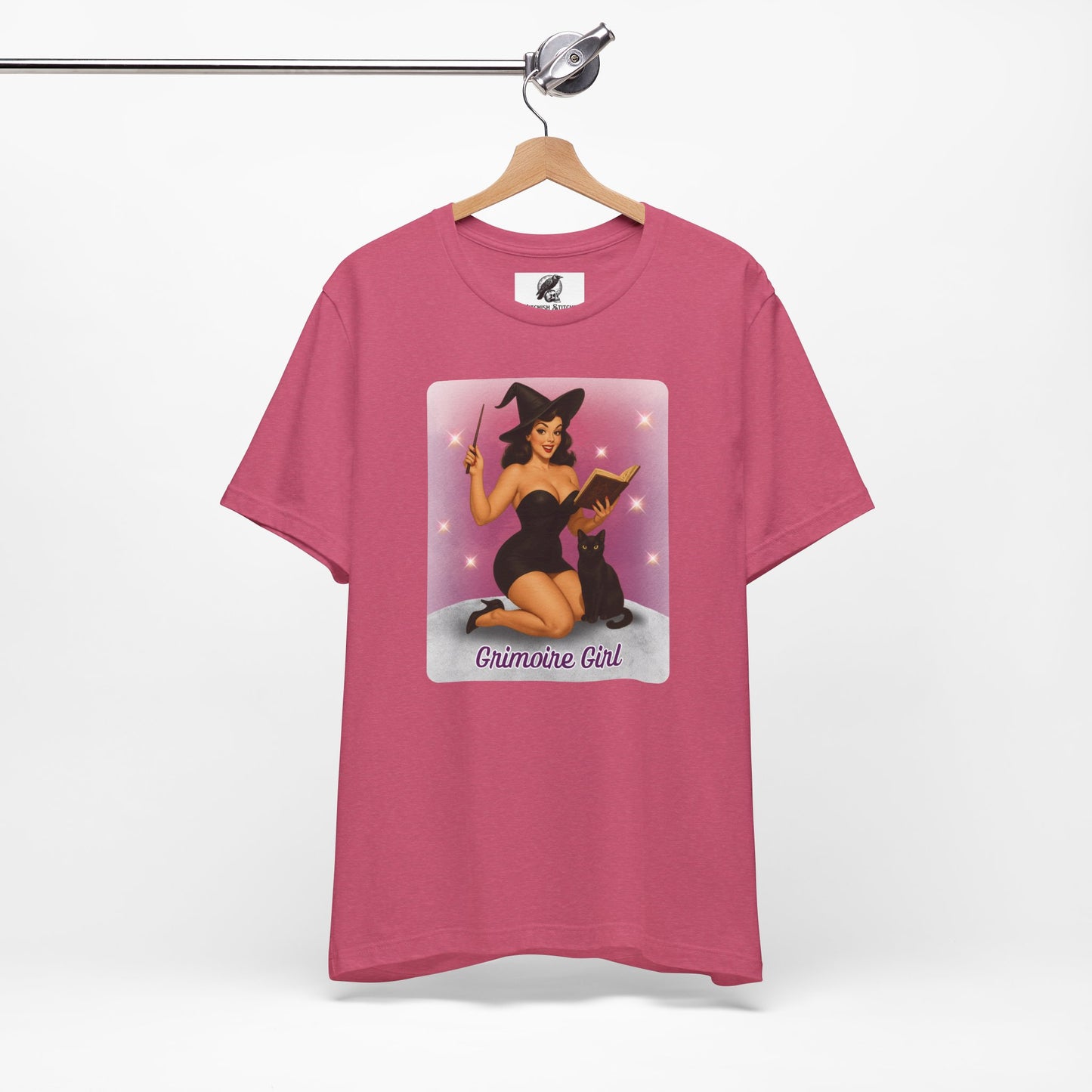 Grimoire Girl Pinup Witch Tee, Unisex Graphic T Shirt